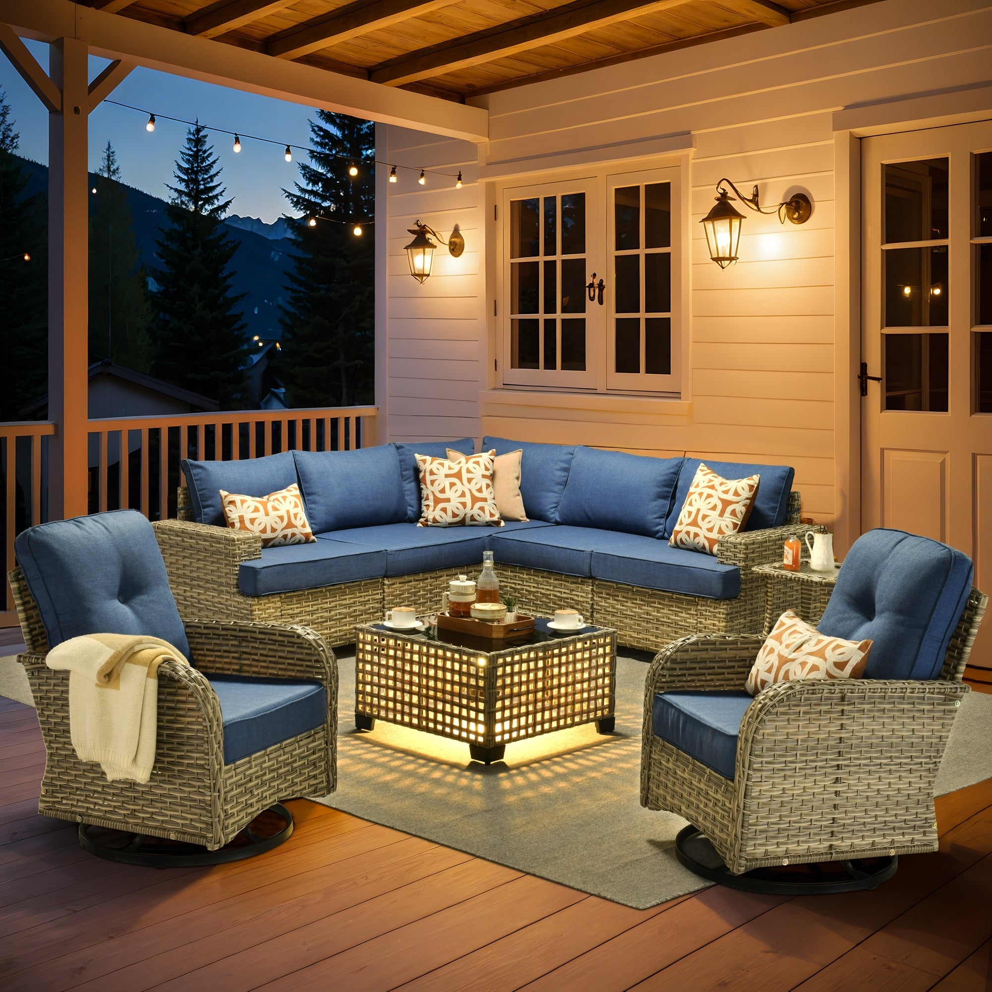 XIZZI 9-piece Outdoor Wicker Patio Furniture Set with Swivel Chairs