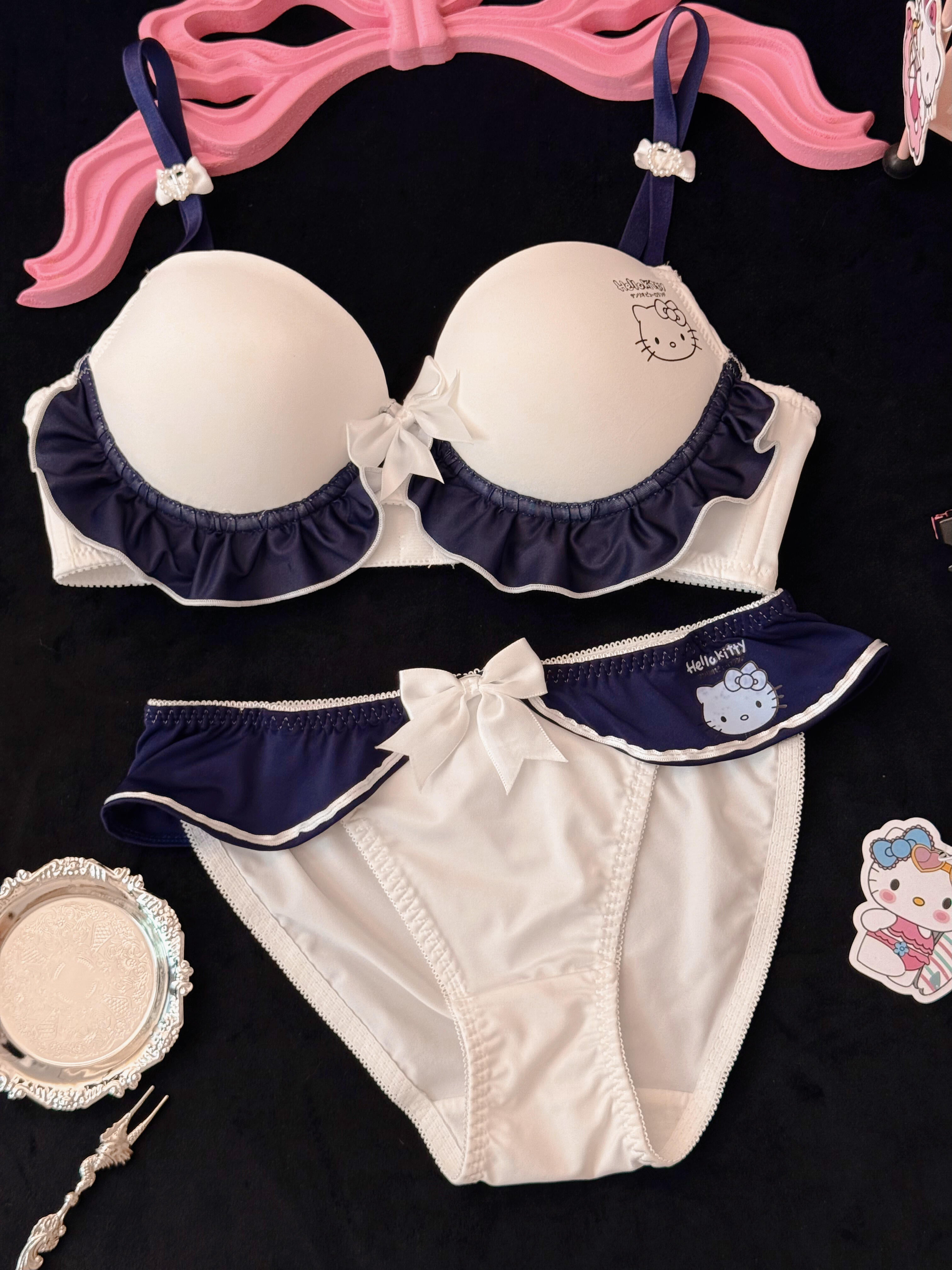 Hellokitty Underwire Cute Push Up Strappy Lingerie Set Panty Bra