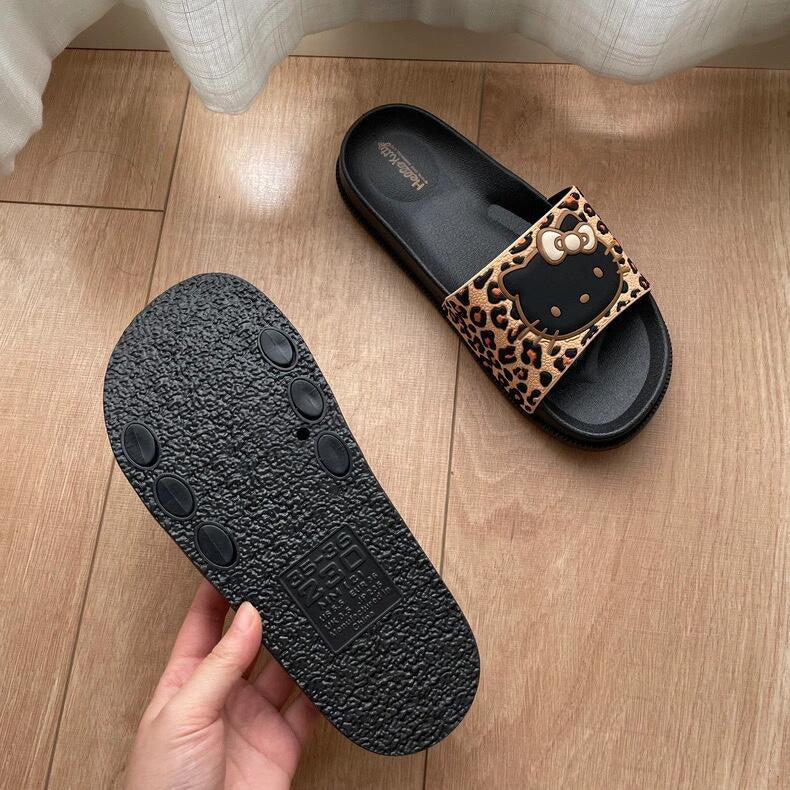 Hellokitty Leopard Print Shower Sandals Bathroom Slippers