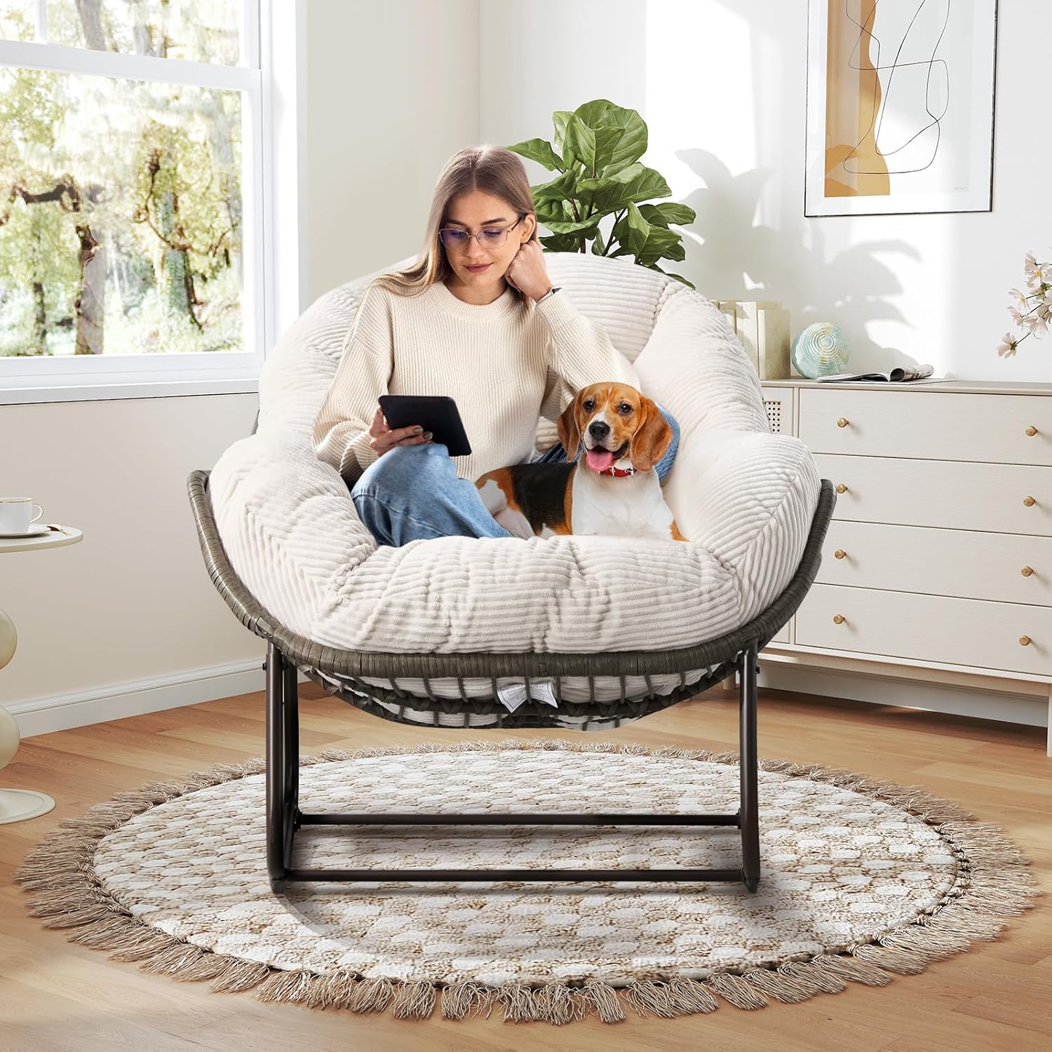 Oversized Outdoor Egg Rocking Chair with Thick Cushion – Comfortable Patio & Indoor Lounge Seating Clearance Sale