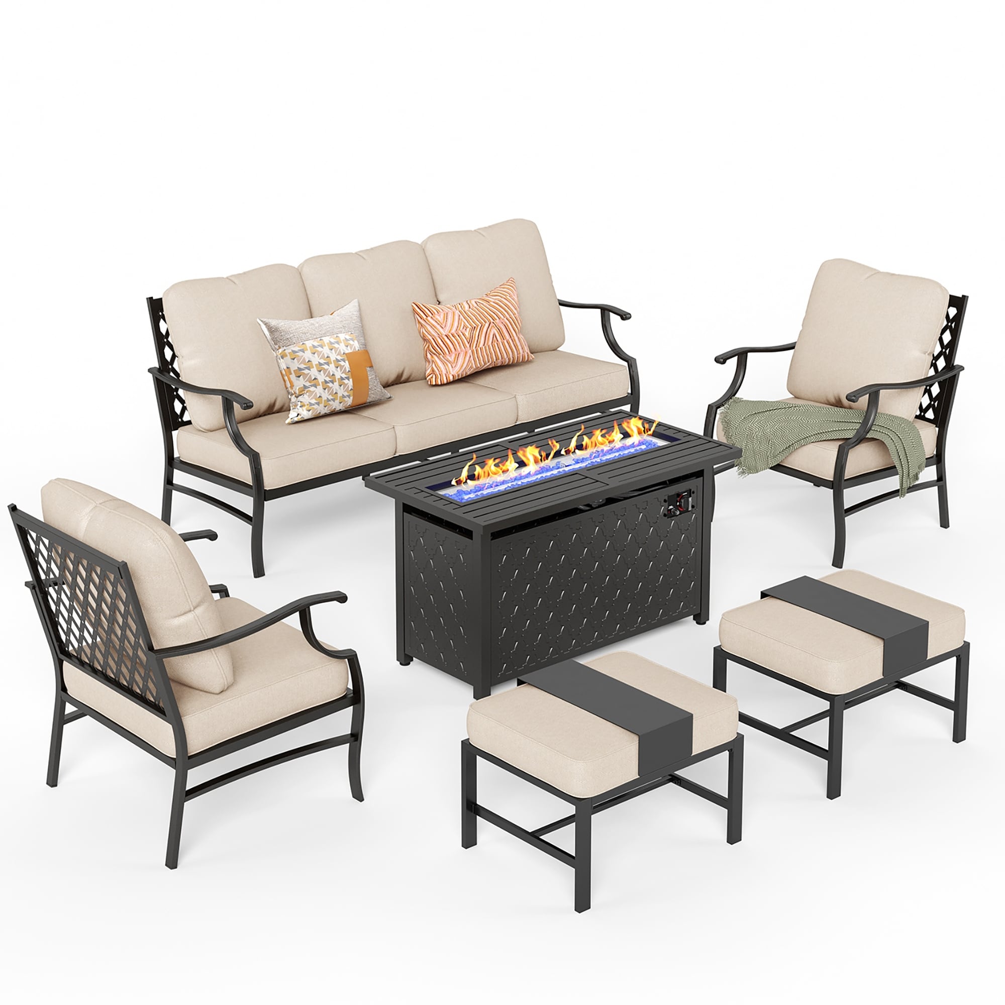 MAISON ARTS Outdoor Sofa Set 4/6-Piece Patio Conversation Set with 45'' Gas Fire Pit Table
