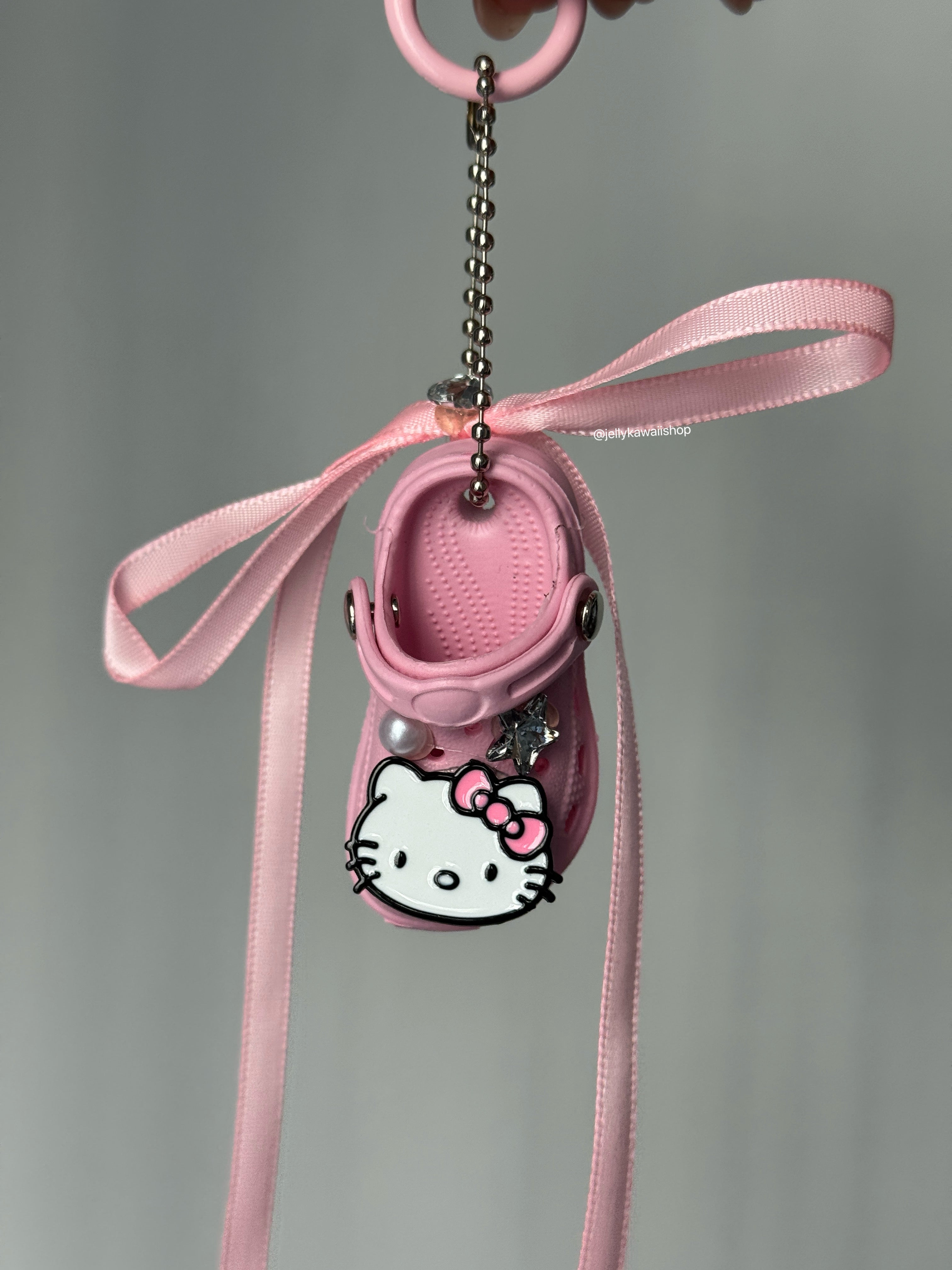 Hellokitty Pink Mini Crocs Handmade Bag Charm Chains Decoration Pendant Accessories for Purse (2PCS)