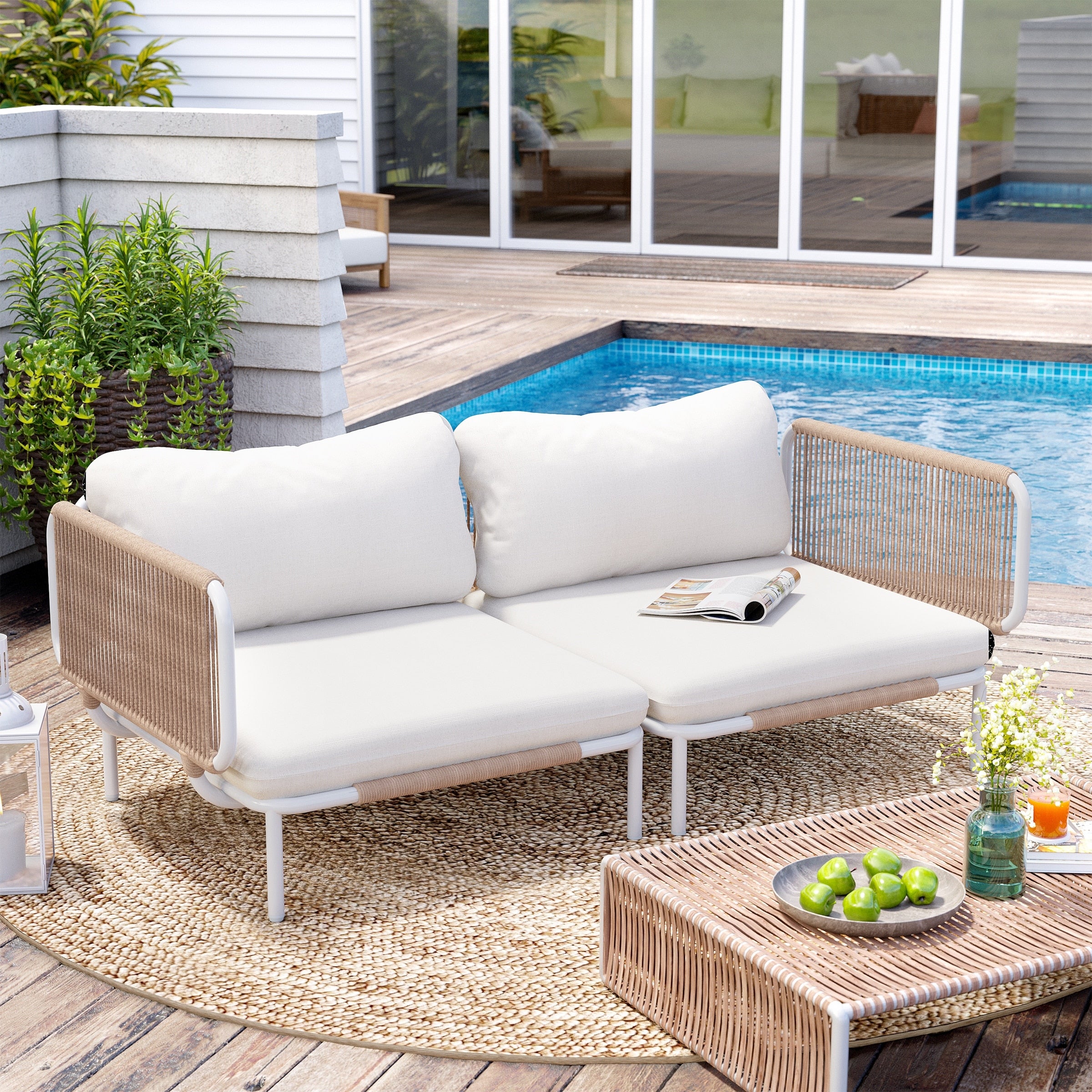 Outdoor Cushioned Sectional Sofa Chat Set Patio Furniture Conversation Set, Free Combination
