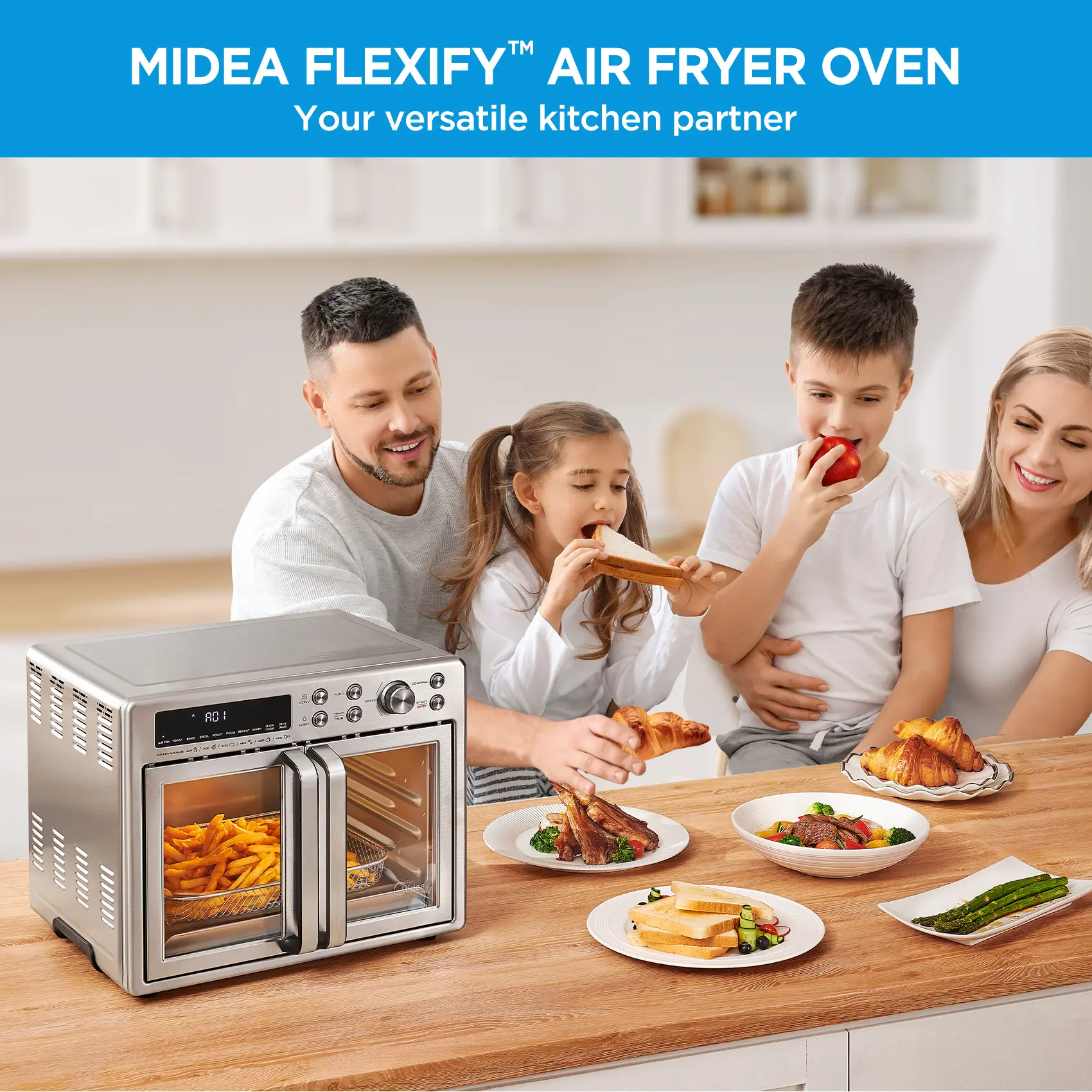26.4 QT French Door Air Fryer Toaster Oven Combo, 10-in-1 Large Countertop Oven