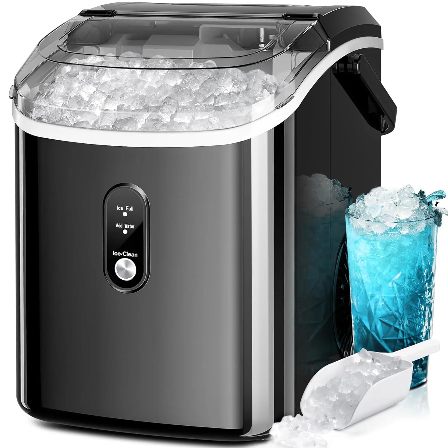 Countertop Nugget Ice Maker Machine,Portable Self‑Cleaning Ice Machine,35Lbs/24H,7‑Mins Fast Ice Making for Home Kitchen Office