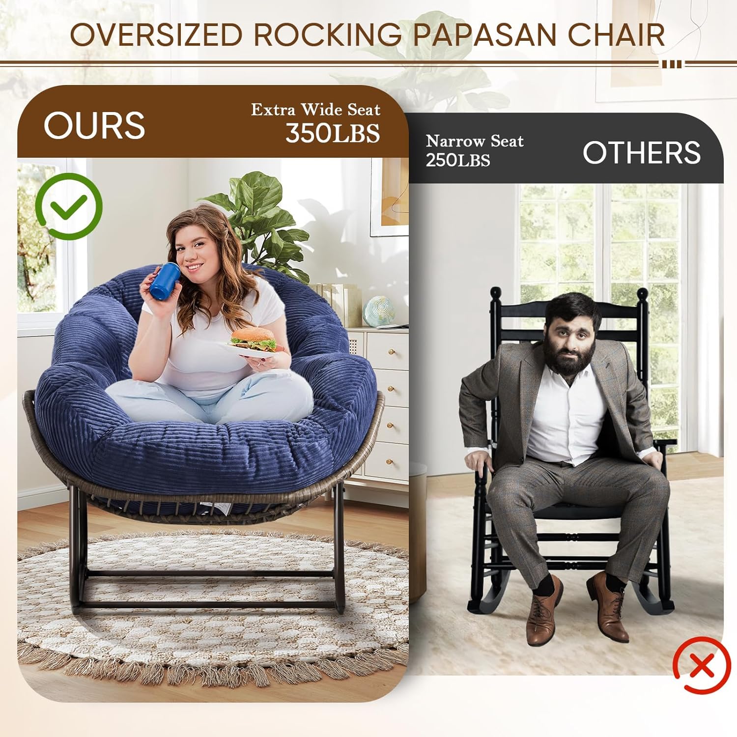 Oversized Outdoor Egg Rocking Chair with Thick Cushion – Comfortable Patio & Indoor Lounge Seating Clearance Sale