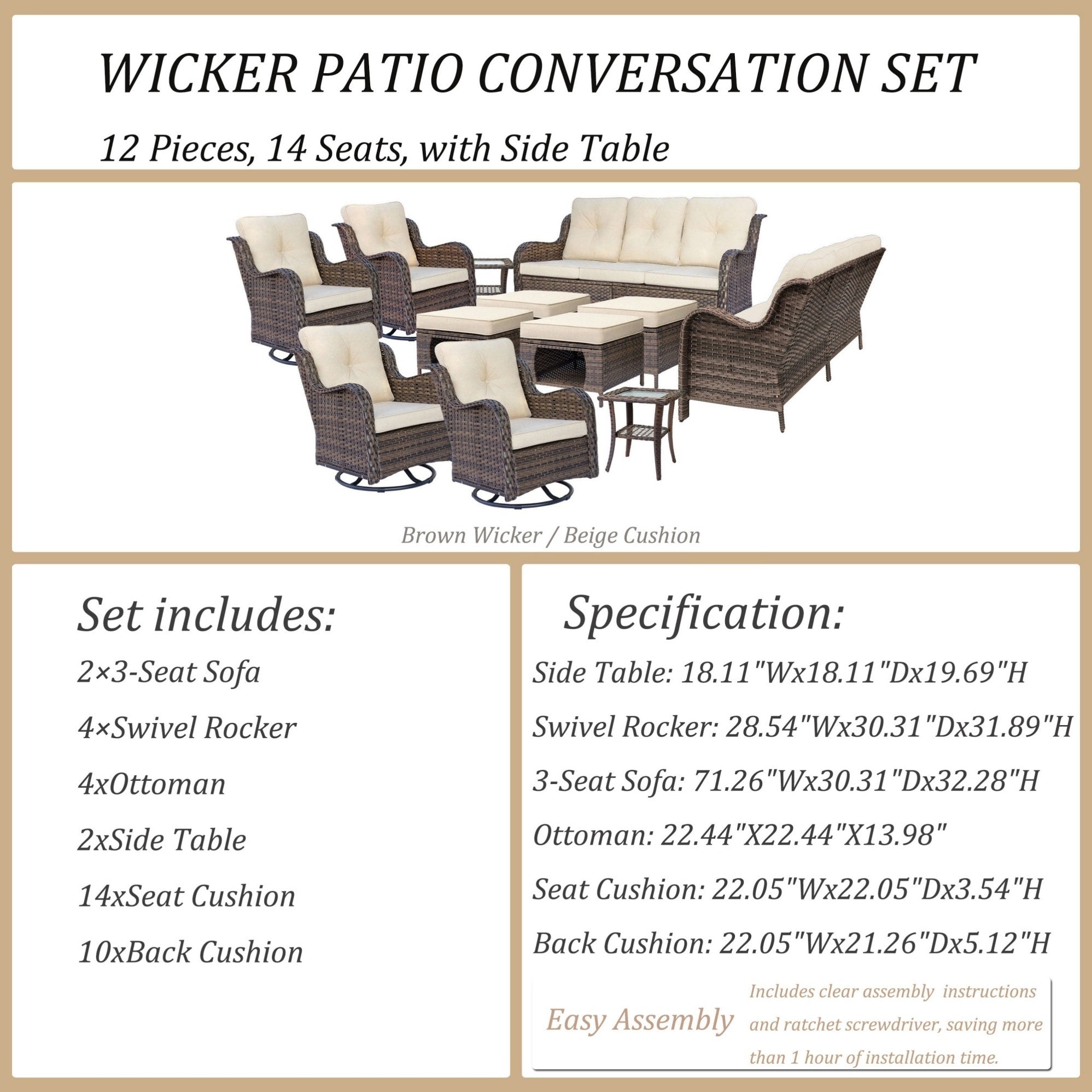 Outdoor Patio Furniture Set-Wicker Patio Conversation Swivel Chair Set