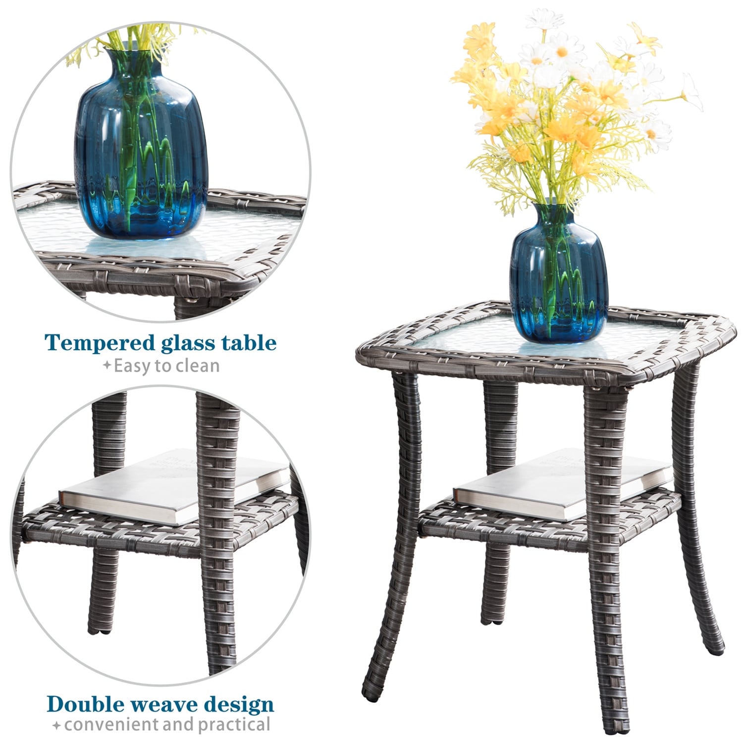 OVIOS 8-piece Patio Wicker Conversation Furniture Set with Swivel Chairs