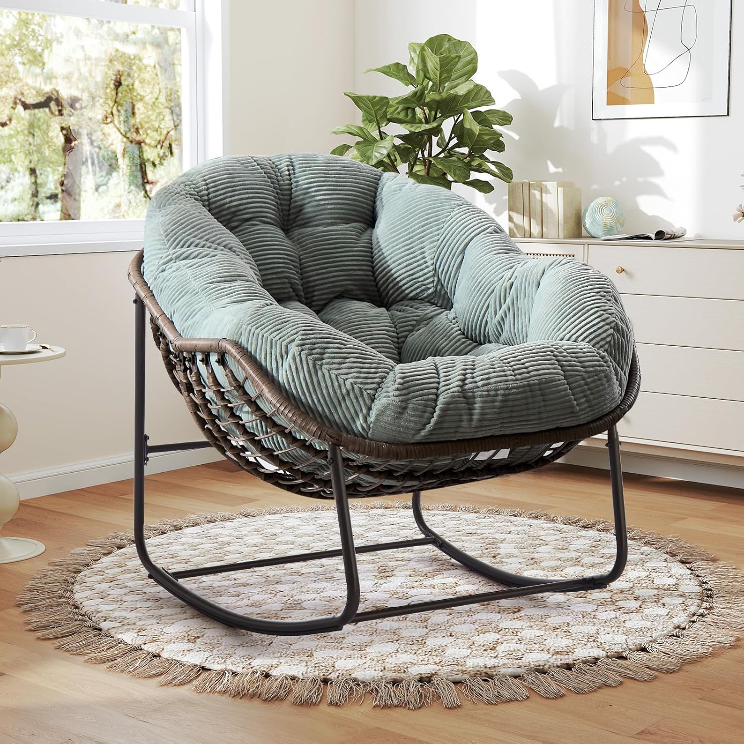 Oversized Outdoor Egg Rocking Chair with Thick Cushion – Comfortable Patio & Indoor Lounge Seating Clearance Sale