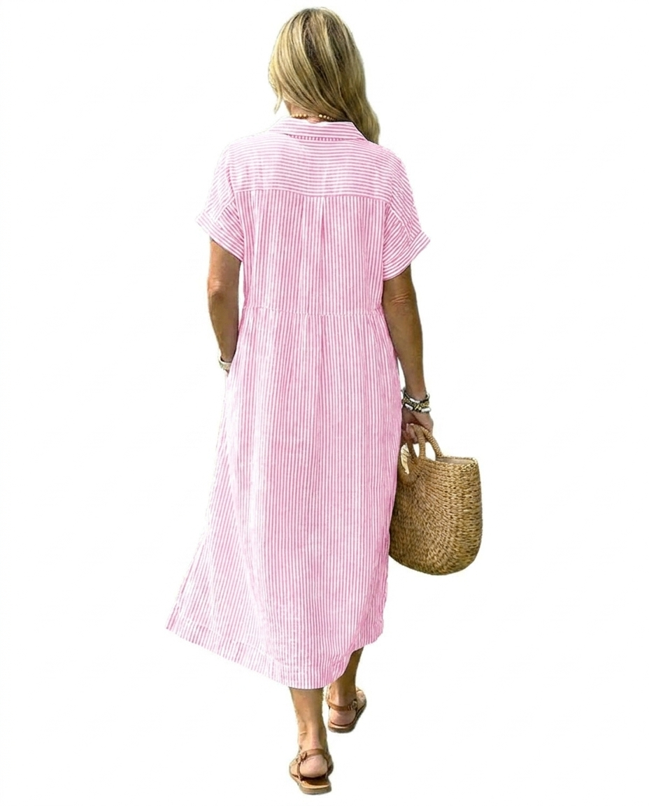 👗 Women's Summer Striped Midi Shirt Dress