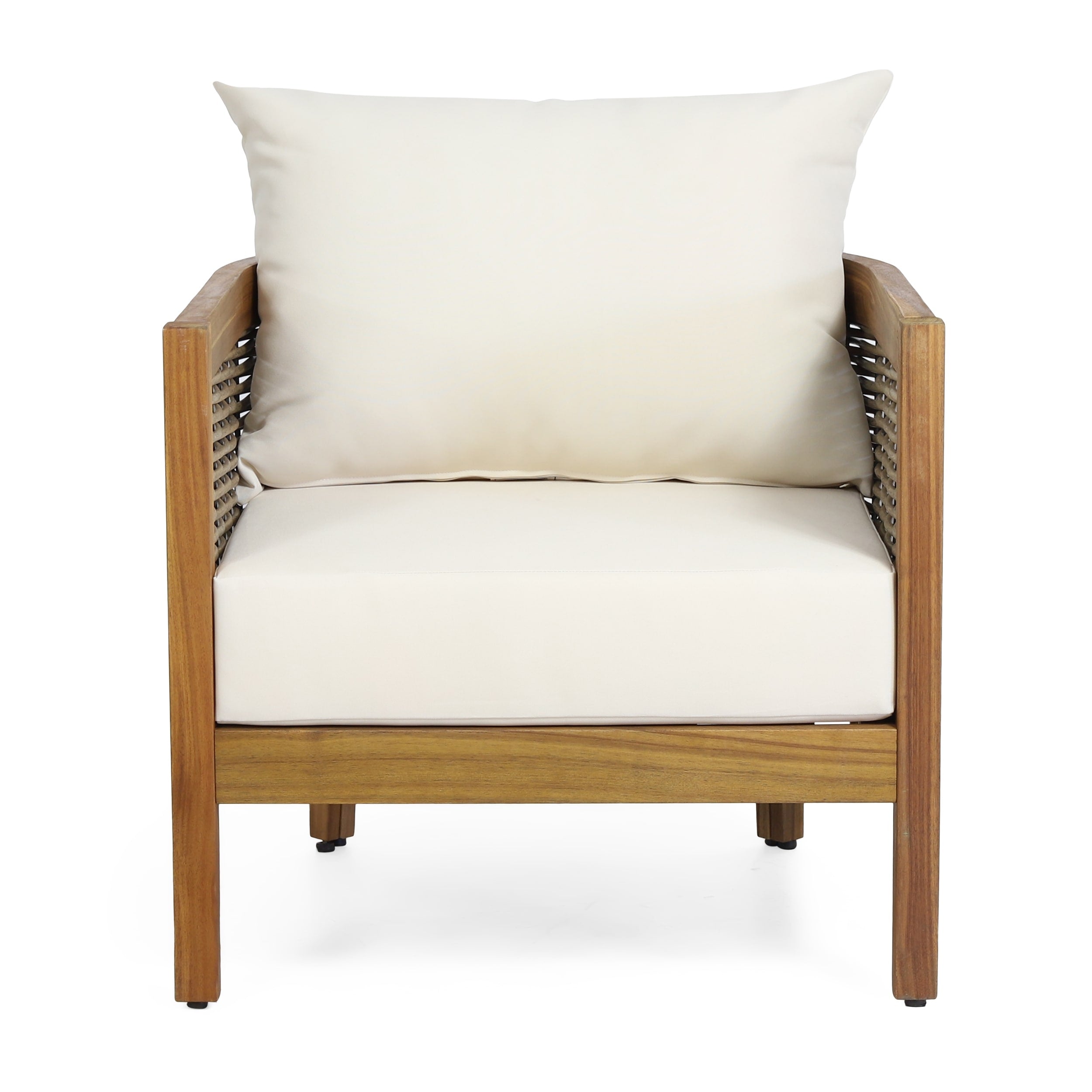 Burchett Outdoor Acacia Wood and Wicker 4 Seater Chat Set with Optional Sunbrella Cushions by Christopher Knight Home