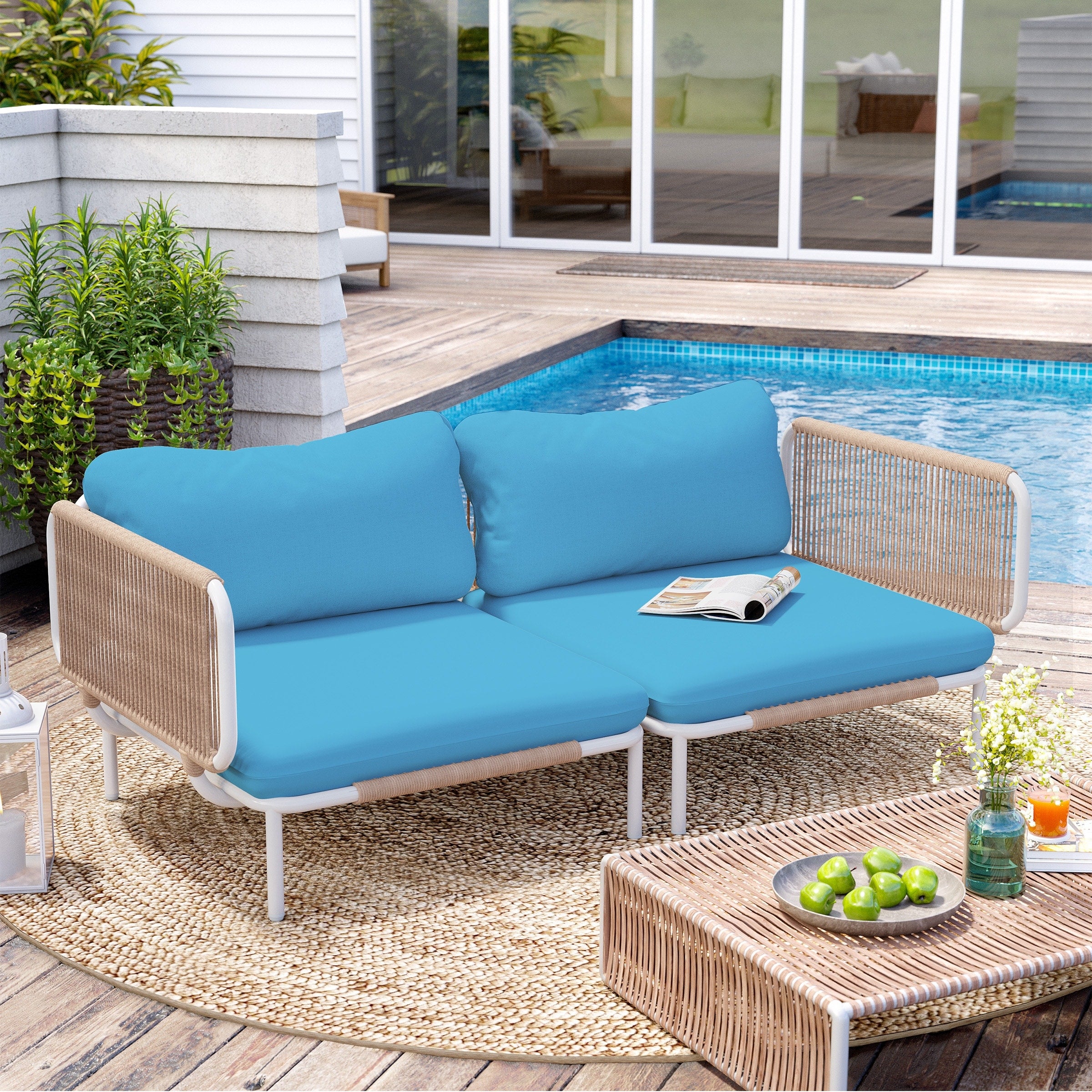 Outdoor Cushioned Sectional Sofa Chat Set Patio Furniture Conversation Set, Free Combination