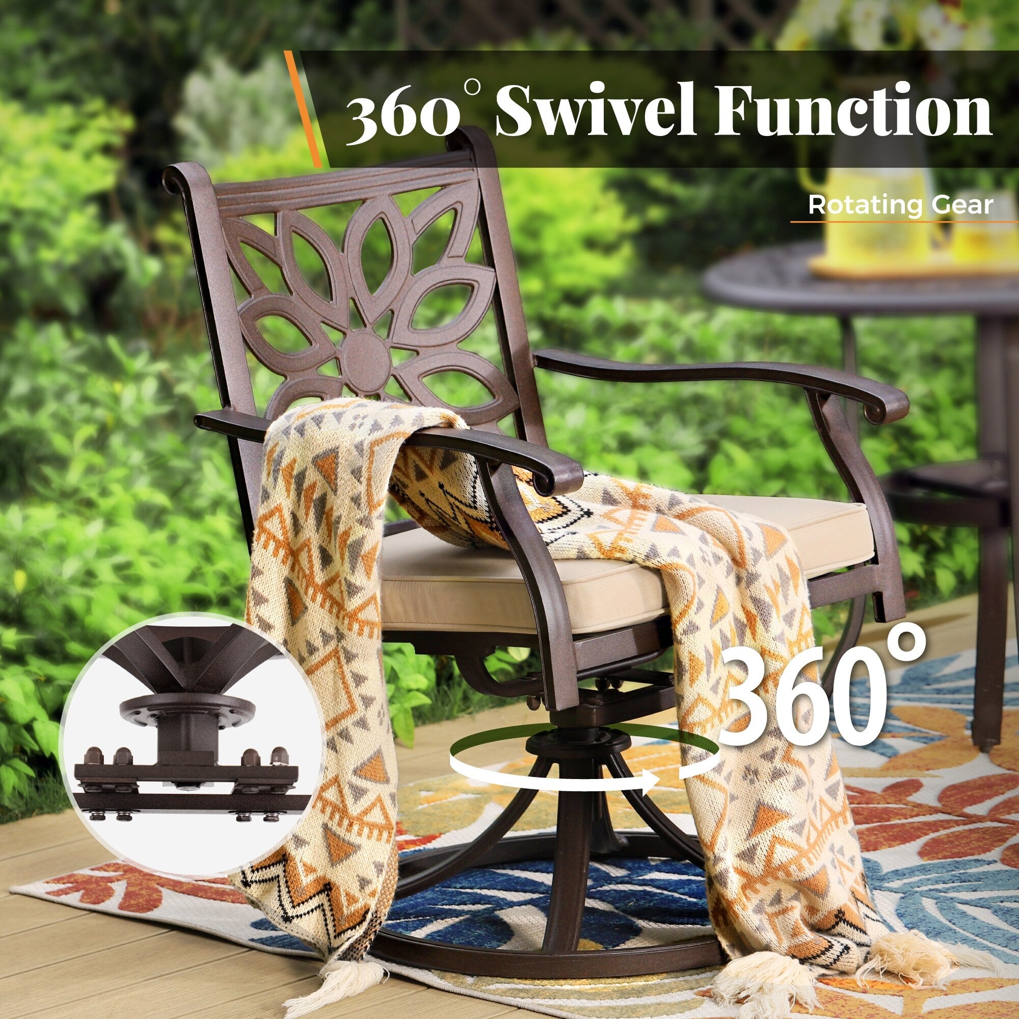 MAISON ARTS Cast Aluminum Dining Chairs/Patio Dining Set with Round Dining Table & 6 Cast Aluminum Patio Chairs