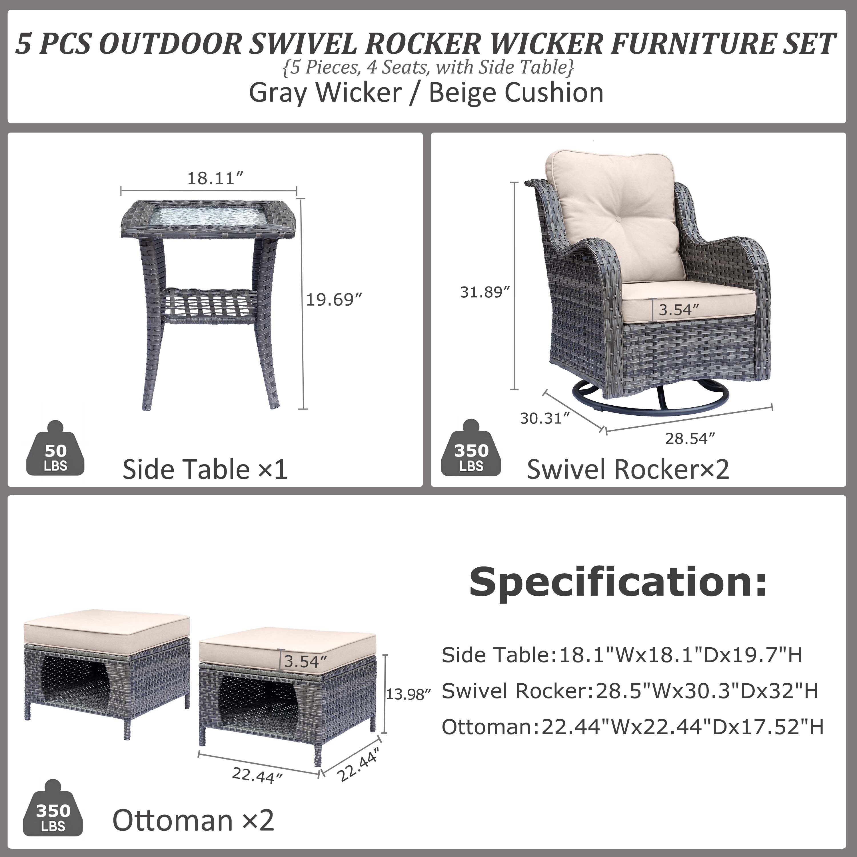 Outdoor Patio Furniture Set-Wicker Patio Conversation Swivel Chair Set