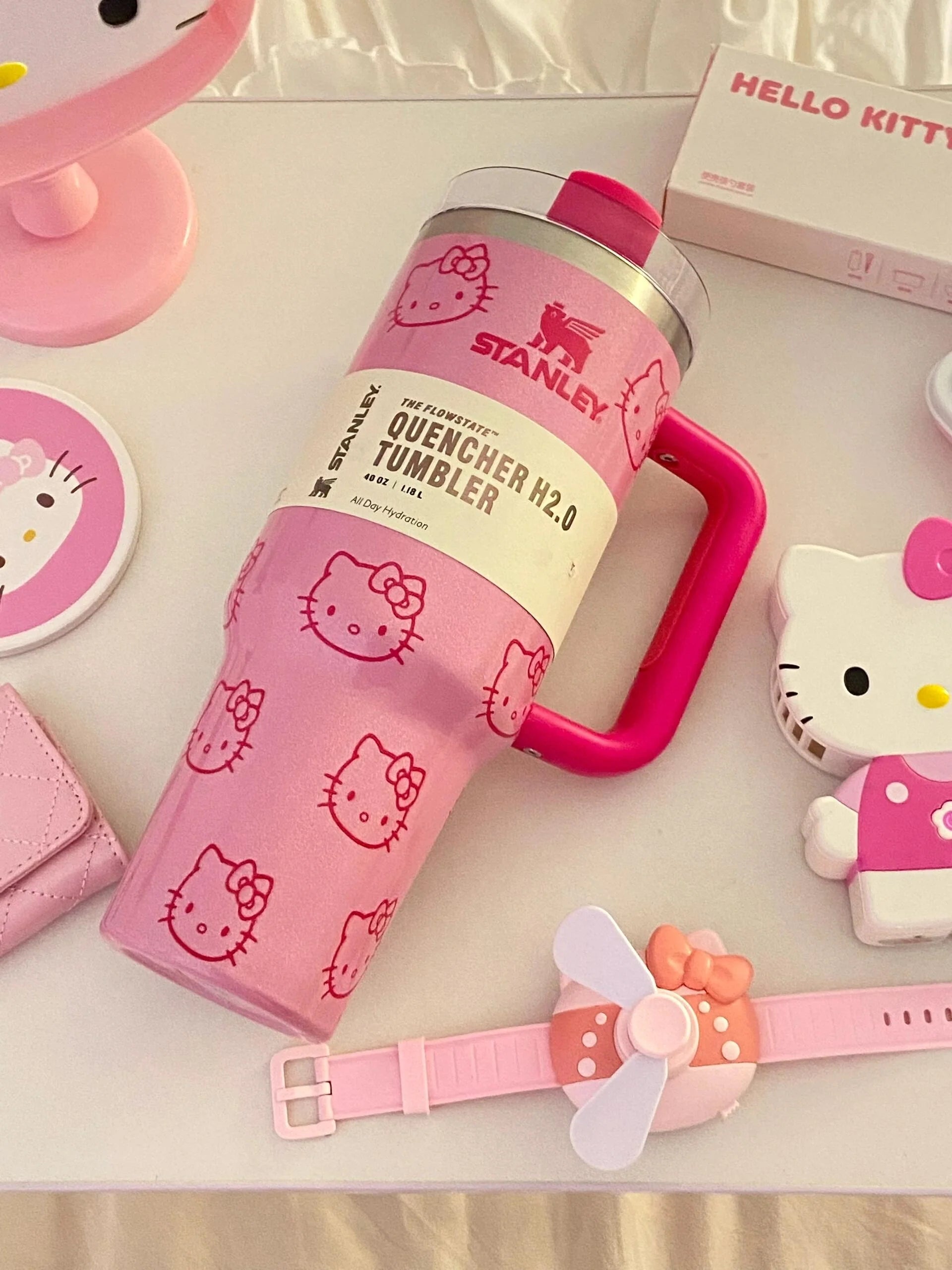 40oz Pink Bow-shaped handle Kitty Tumbler