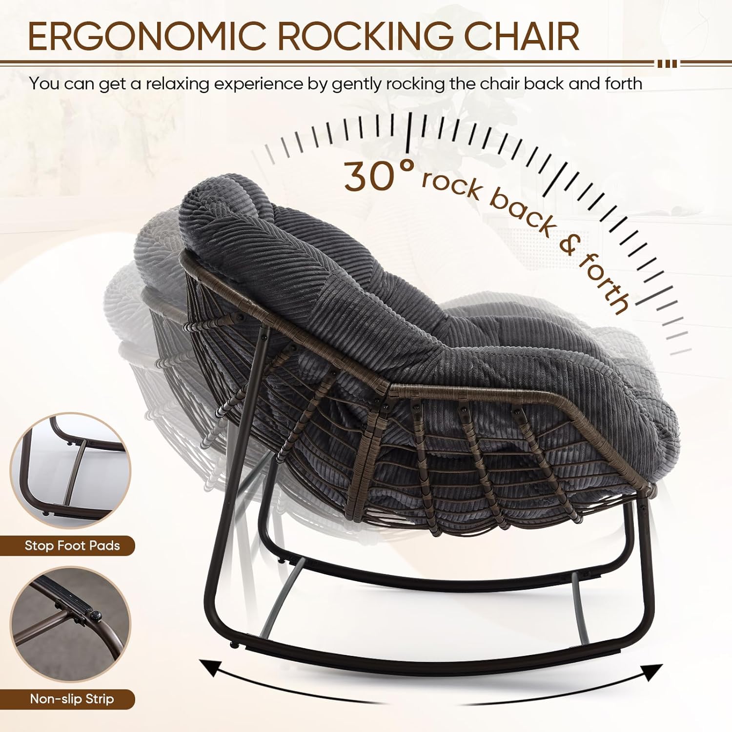 Oversized Outdoor Egg Rocking Chair with Thick Cushion – Comfortable Patio & Indoor Lounge Seating Clearance Sale