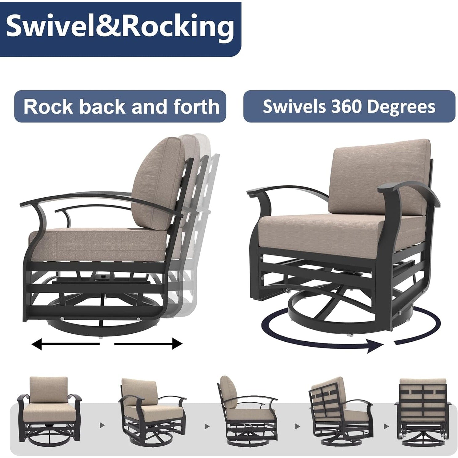 Kullavik Aluminum Outdoor Patio Furniture with Curved Armrests & Firepit Table