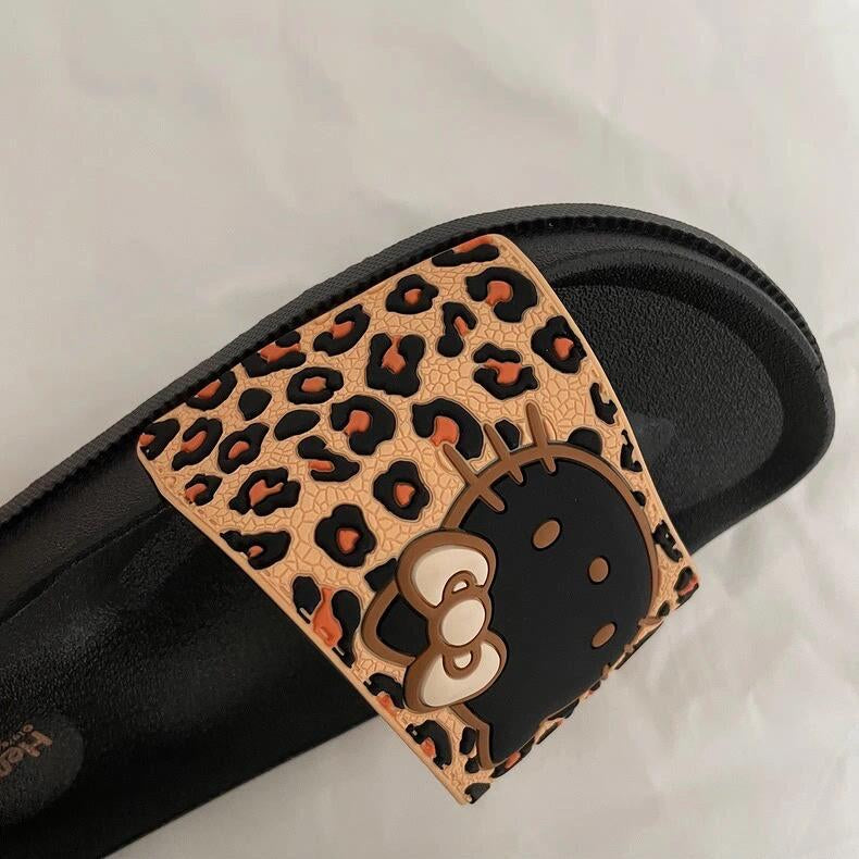 Hellokitty Leopard Print Shower Sandals Bathroom Slippers