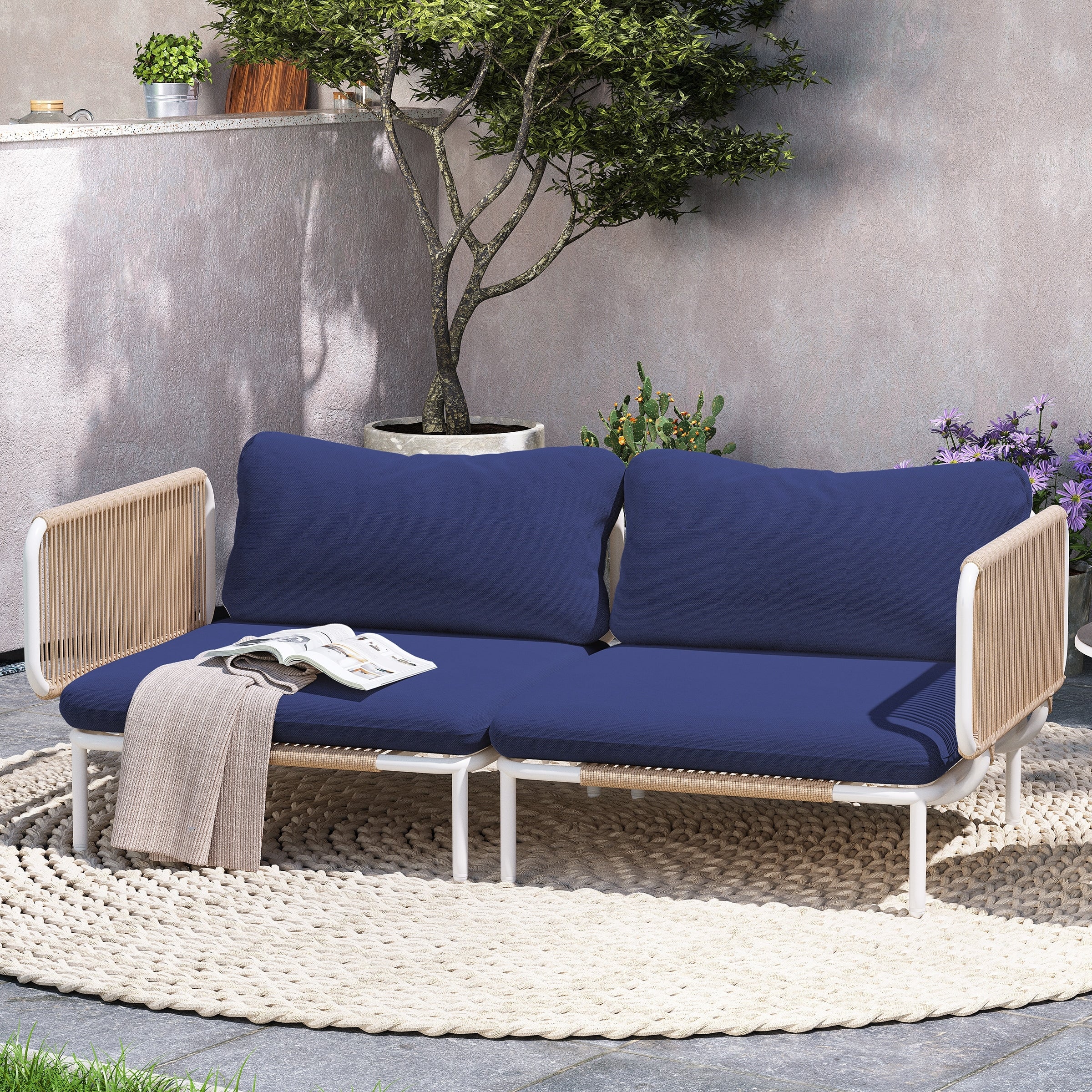 Outdoor Cushioned Sectional Sofa Chat Set Patio Furniture Conversation Set, Free Combination