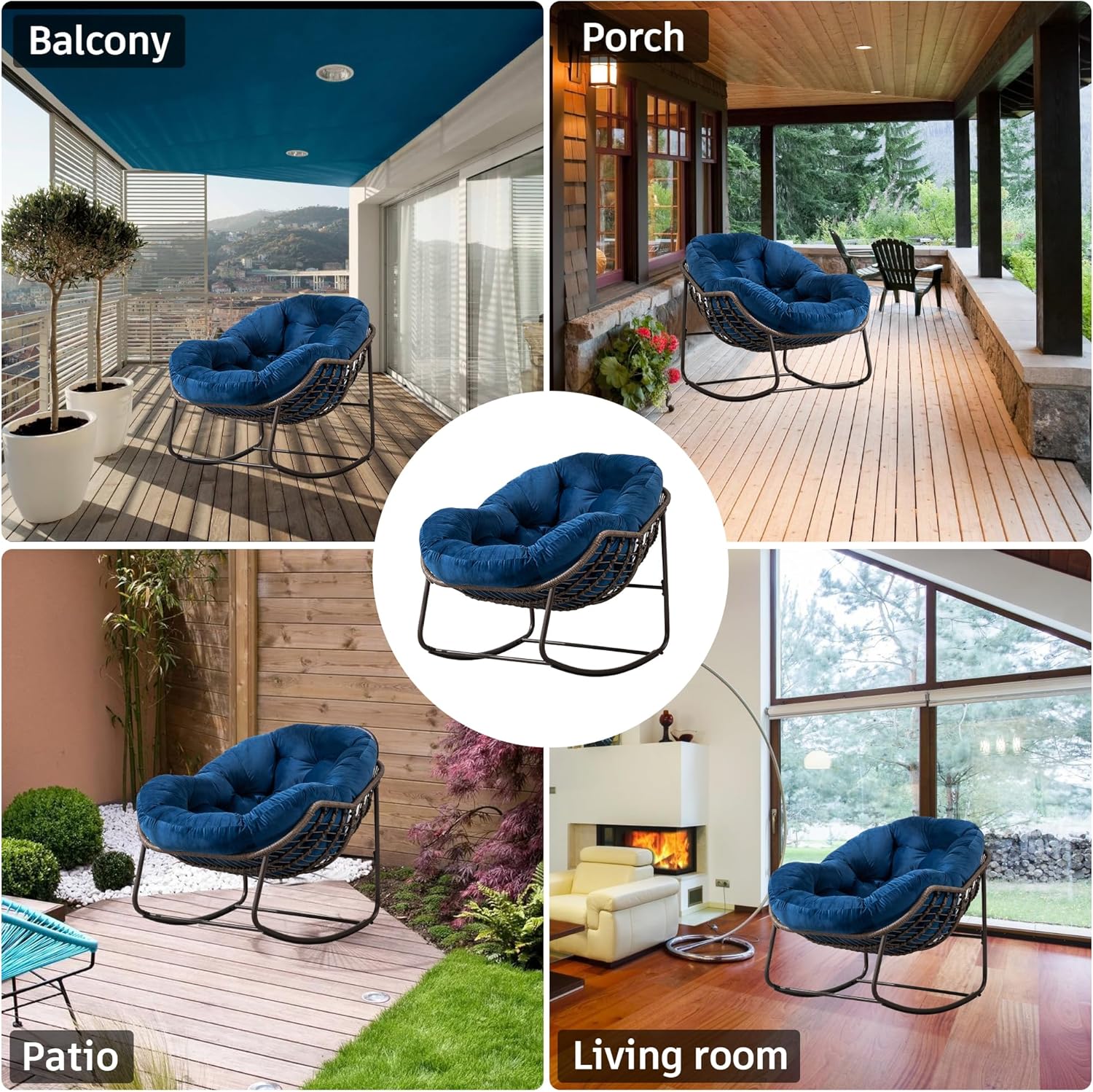 Oversized Outdoor Egg Rocking Chair with Thick Cushion – Comfortable Patio & Indoor Lounge Seating Clearance Sale