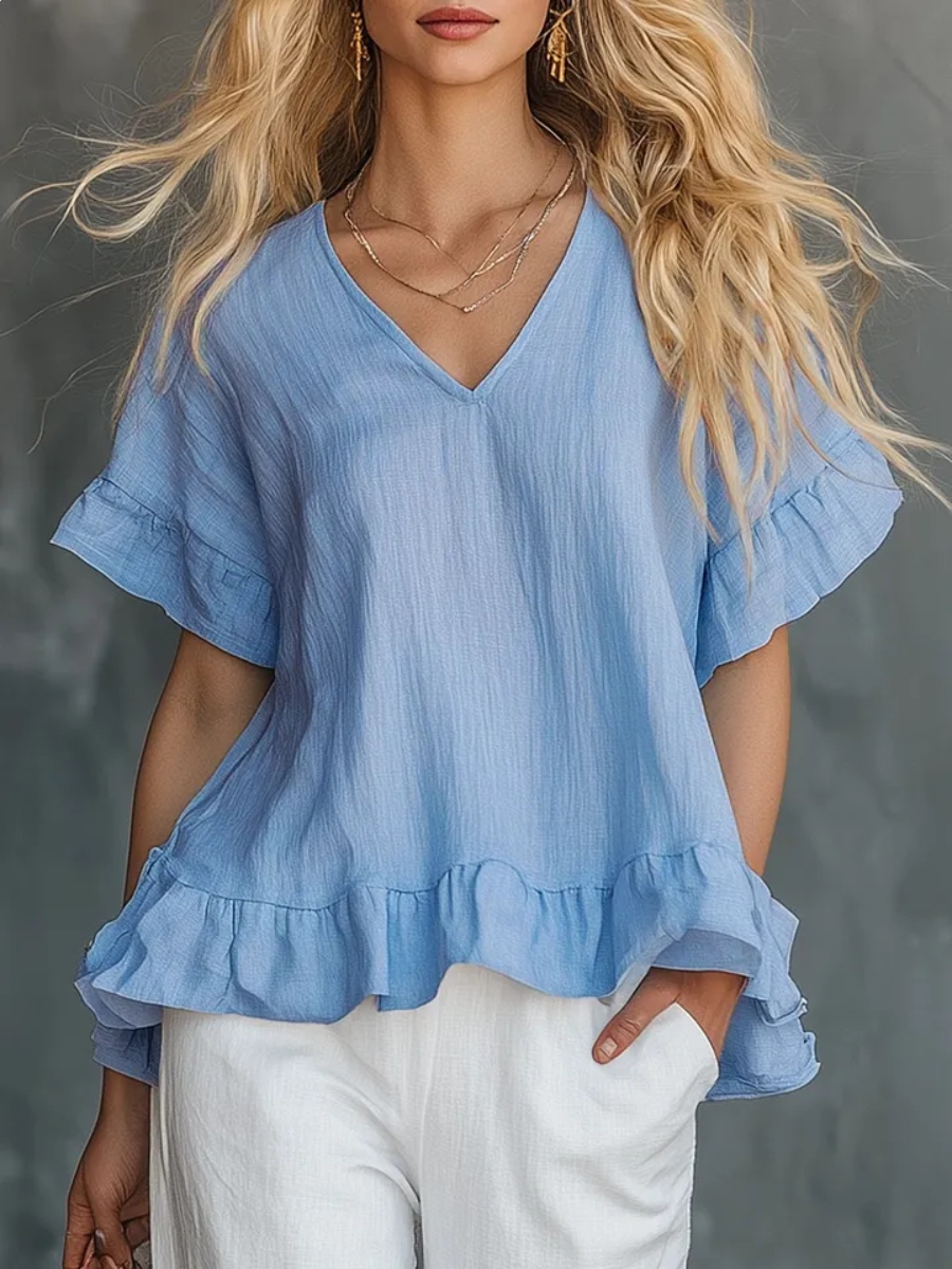 Women's Cozy Ruffled Cotton Shirt Top