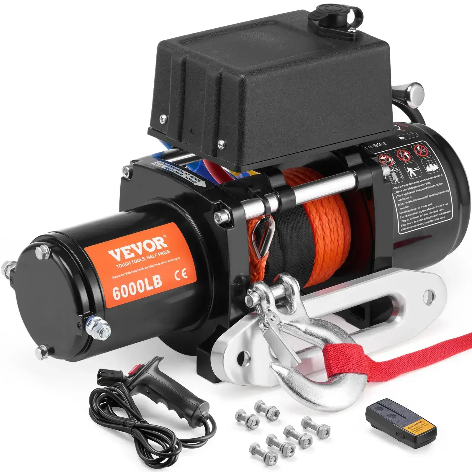 Electric Winch for Truck 6000 lb Synthetic Rope Waterproof Remote Control