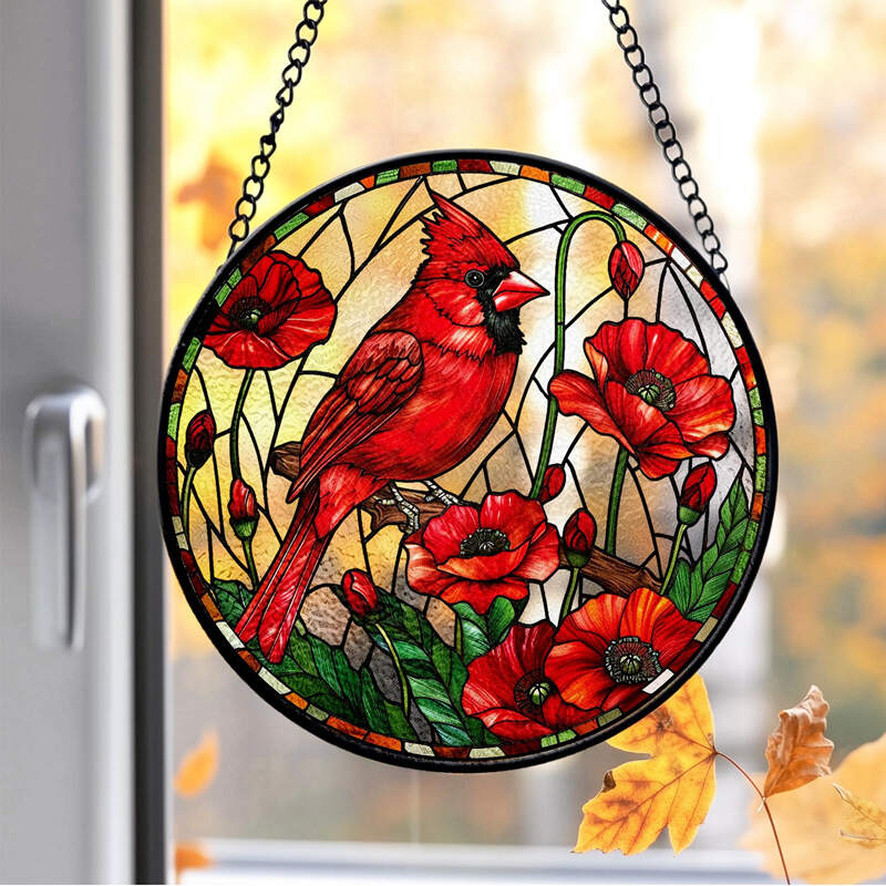 Cardinal&Hummingbird Stained Glass Suncatcher