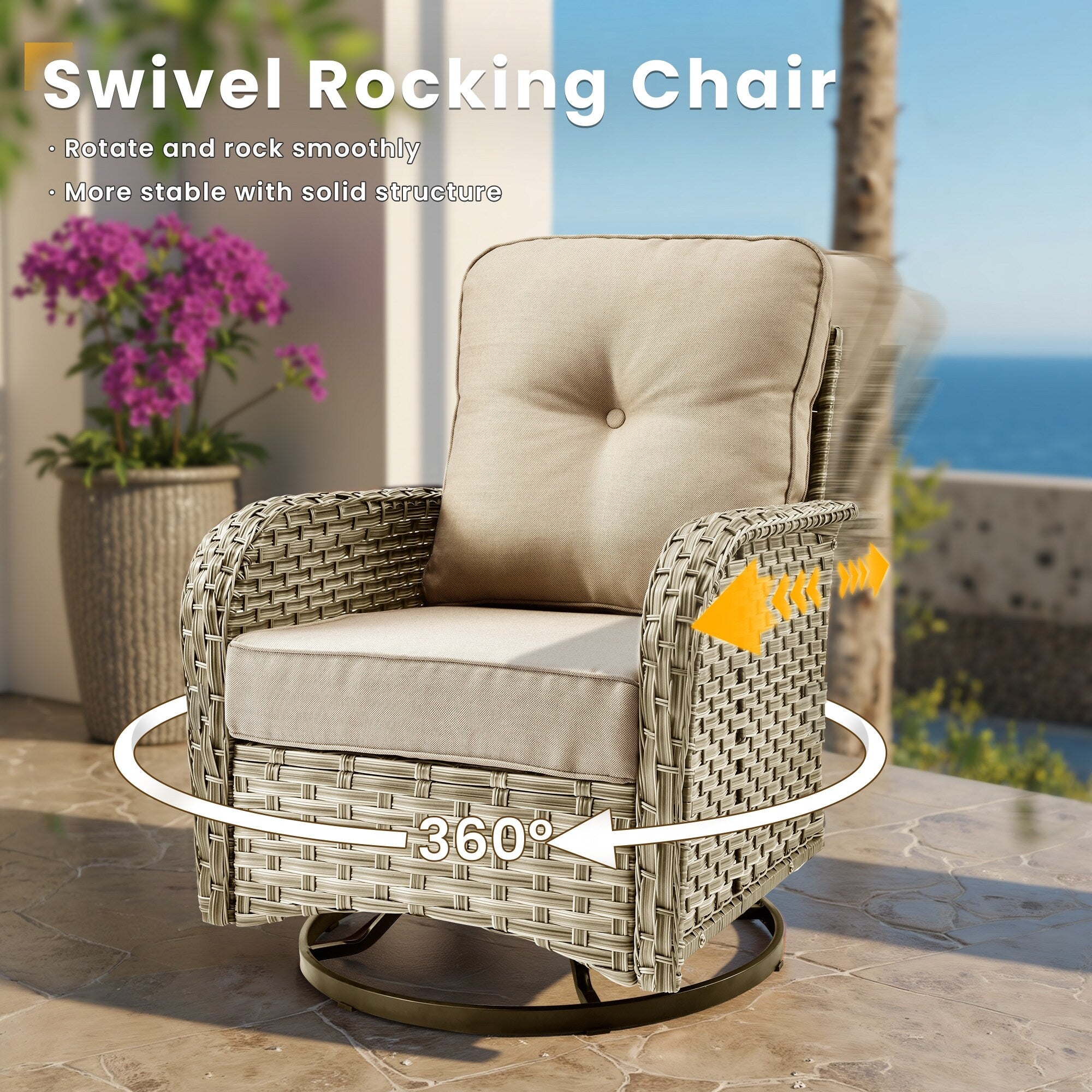 XIZZI 10-piece Patio Furniture Wicker Sectional Set with Swivel Chair