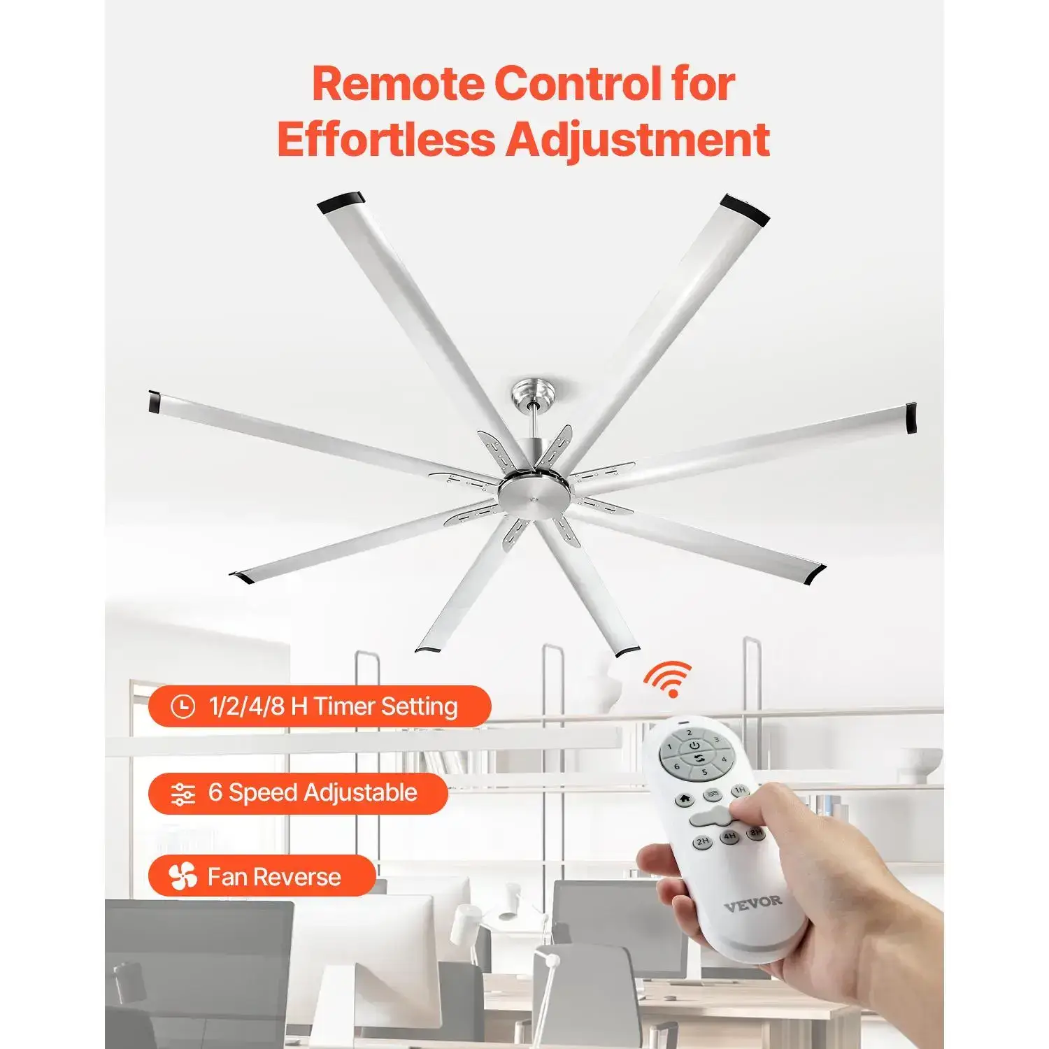 84 Inch Flush Mount Ceiling Fan No Light, 6-Speed Remote Control, Aluminum 8 Blades Reversible DC Motor, Modern Low Profile Fan for Indoor & Outdoor Bedroom Living Room Patio Brushed Nickel