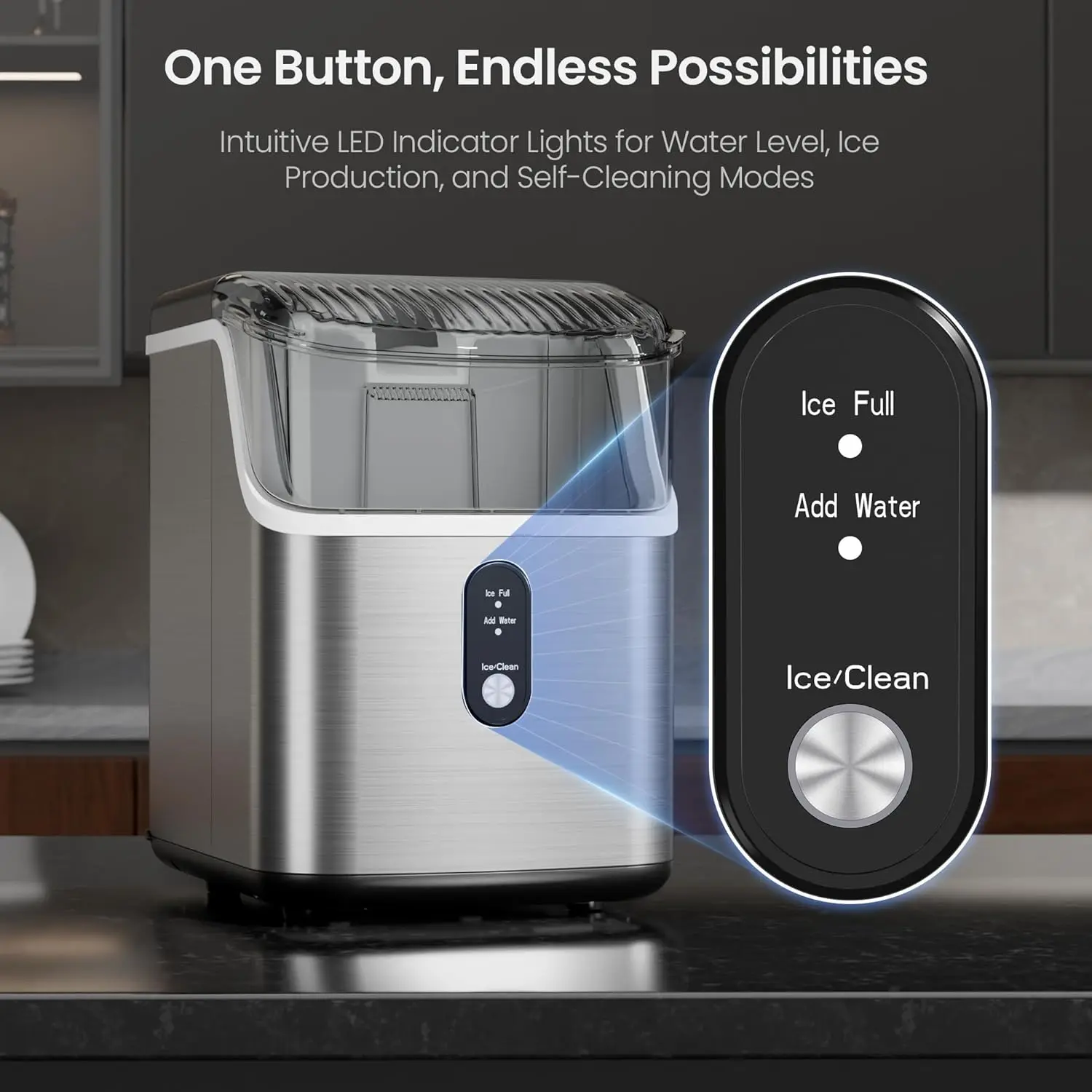 Countertop Nugget Ice Maker Machine,Portable Self‑Cleaning Ice Machine,35Lbs/24H,7‑Mins Fast Ice Making for Home Kitchen Office