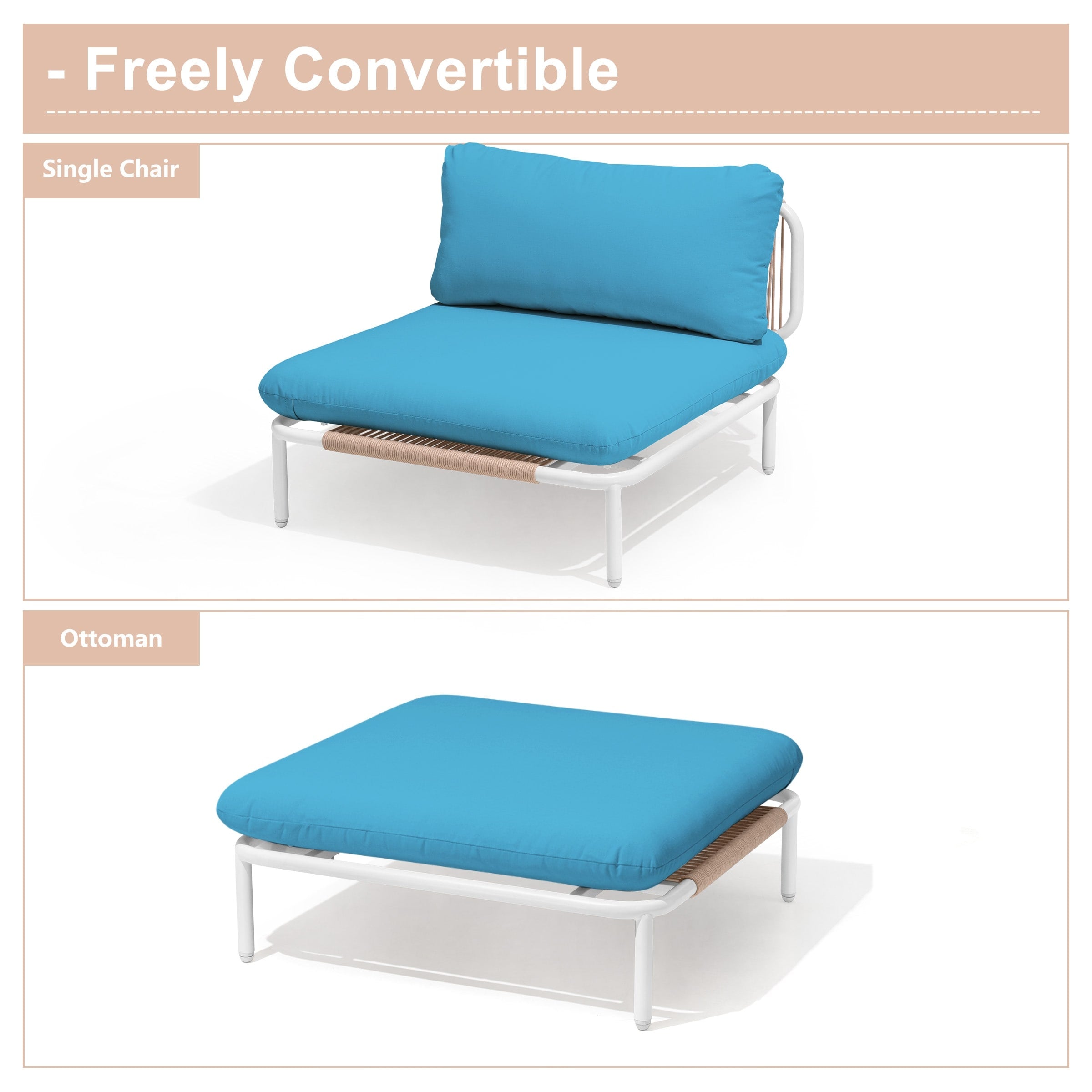 Outdoor Cushioned Sectional Sofa Chat Set Patio Furniture Conversation Set, Free Combination