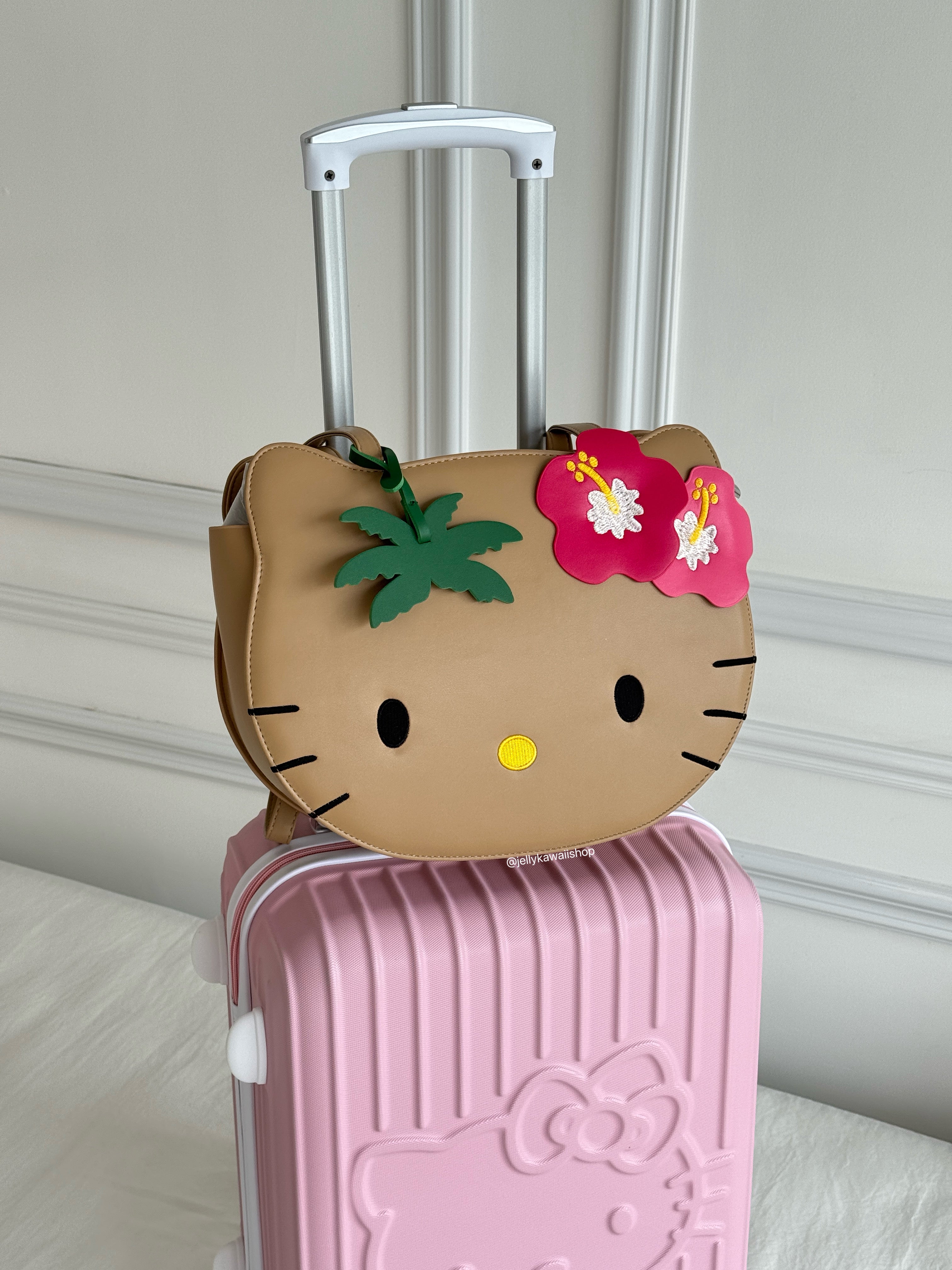 Tan Hawaii Hellokitty PU Tote Bag  Adjustable Strap Backpack