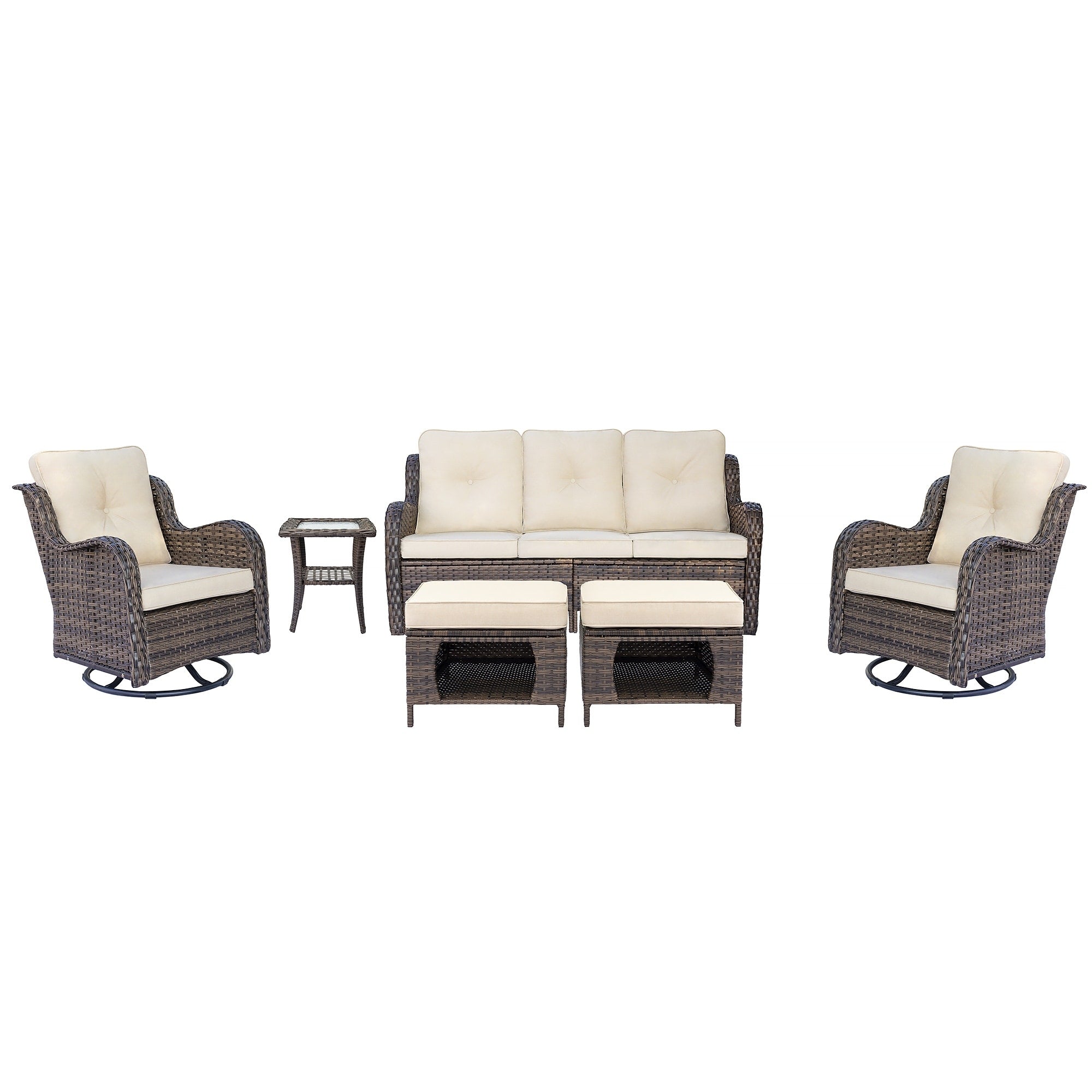 Outdoor Patio Furniture Set-Wicker Patio Conversation Swivel Chair Set