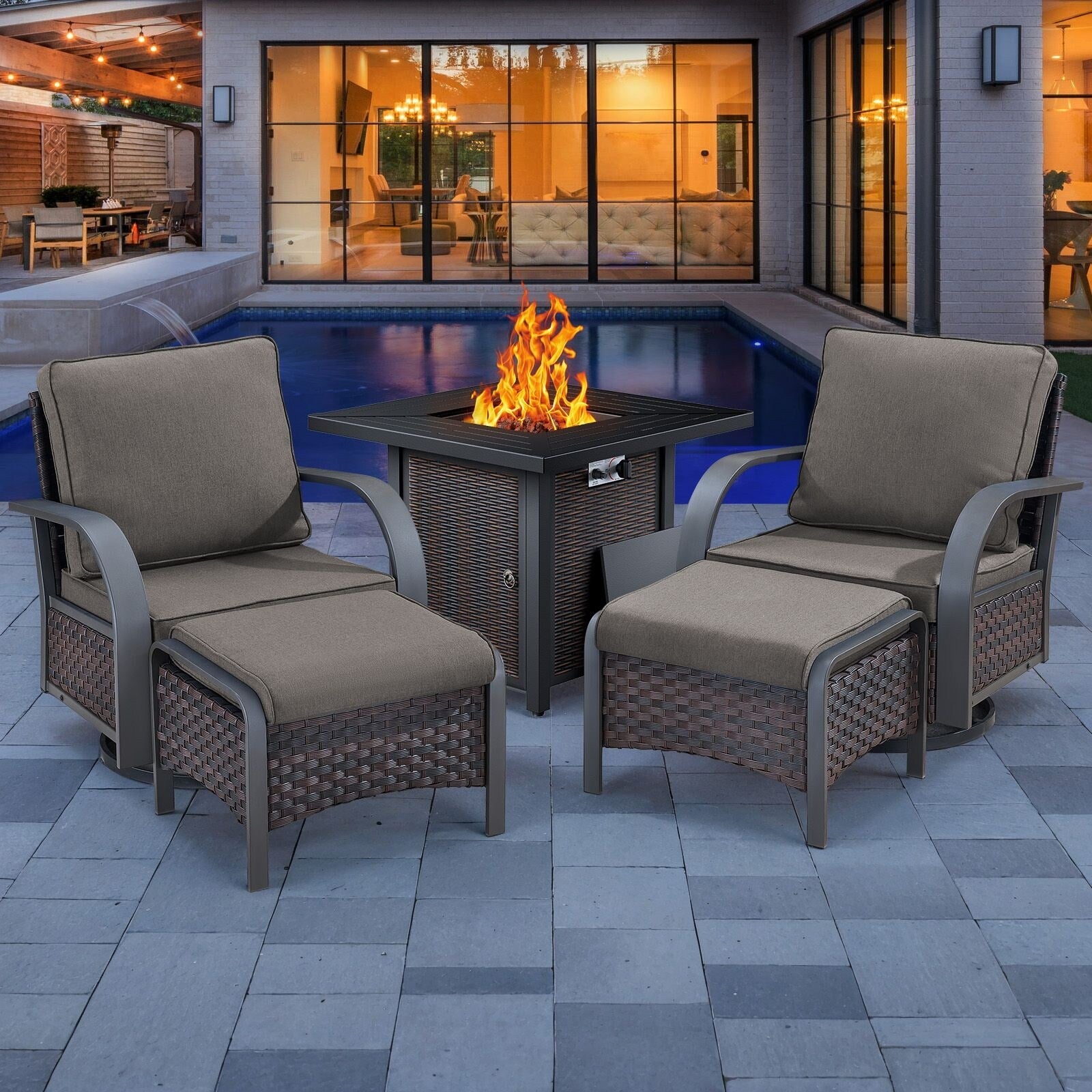 Outdoor Patio Chair with Fire Pit Table Set