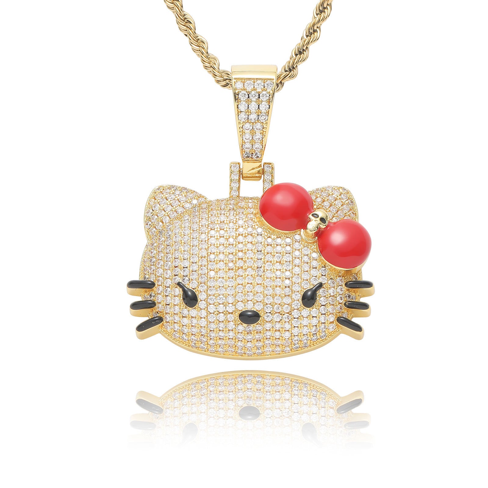 Hellokitty Sparkly Necklace Shiny Rhinestone Tennis Chain Necklace Punk Rock Style Jewelry（Velvet Gift Box Packing）