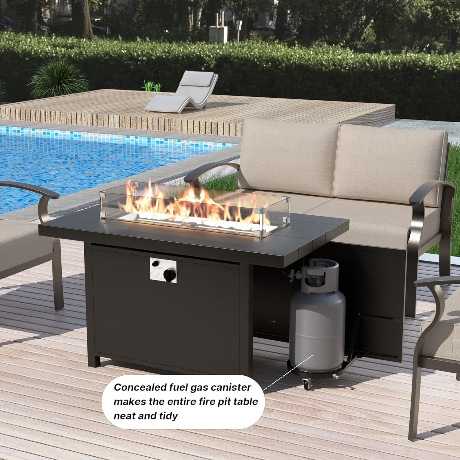 Kullavik Aluminum Outdoor Patio Furniture with Curved Armrests & Firepit Table