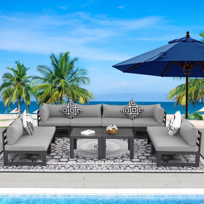FINCATI Aluminum Outdoor Patio Furniture Conversation Sectional Sofa Set