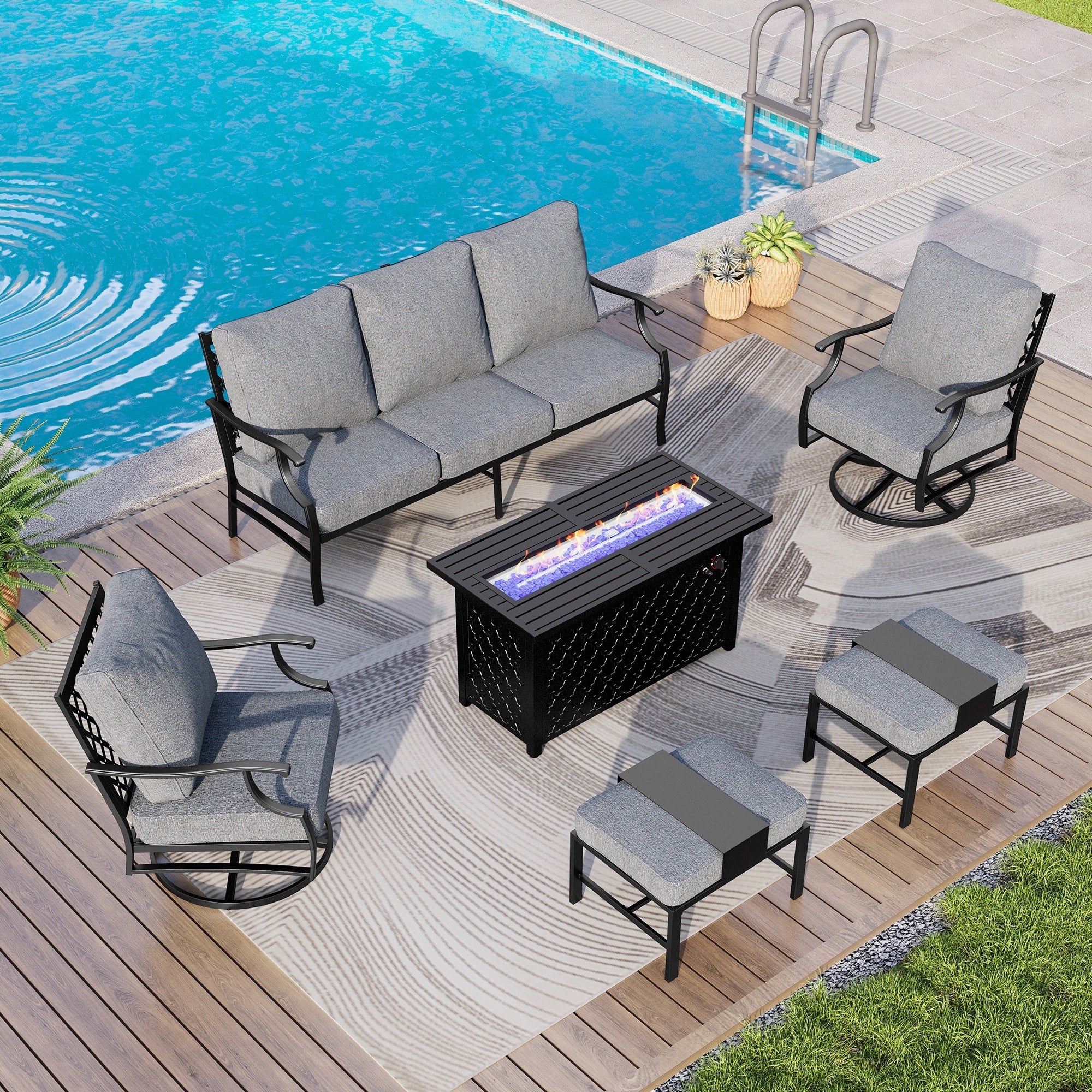 MAISON ARTS Outdoor Sofa Set 4/6-Piece Patio Conversation Set with 45'' Gas Fire Pit Table