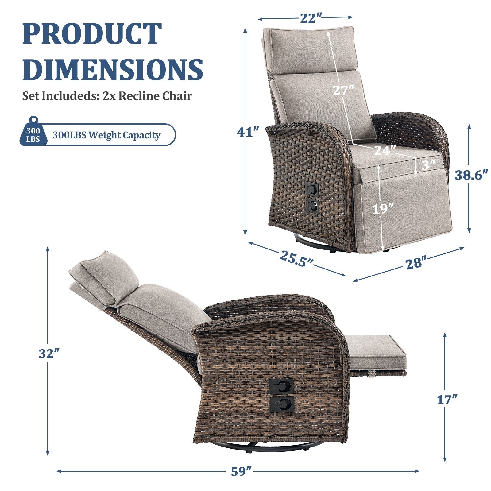 Pocassy Reclining Patio Chair with Adjustable Backrest