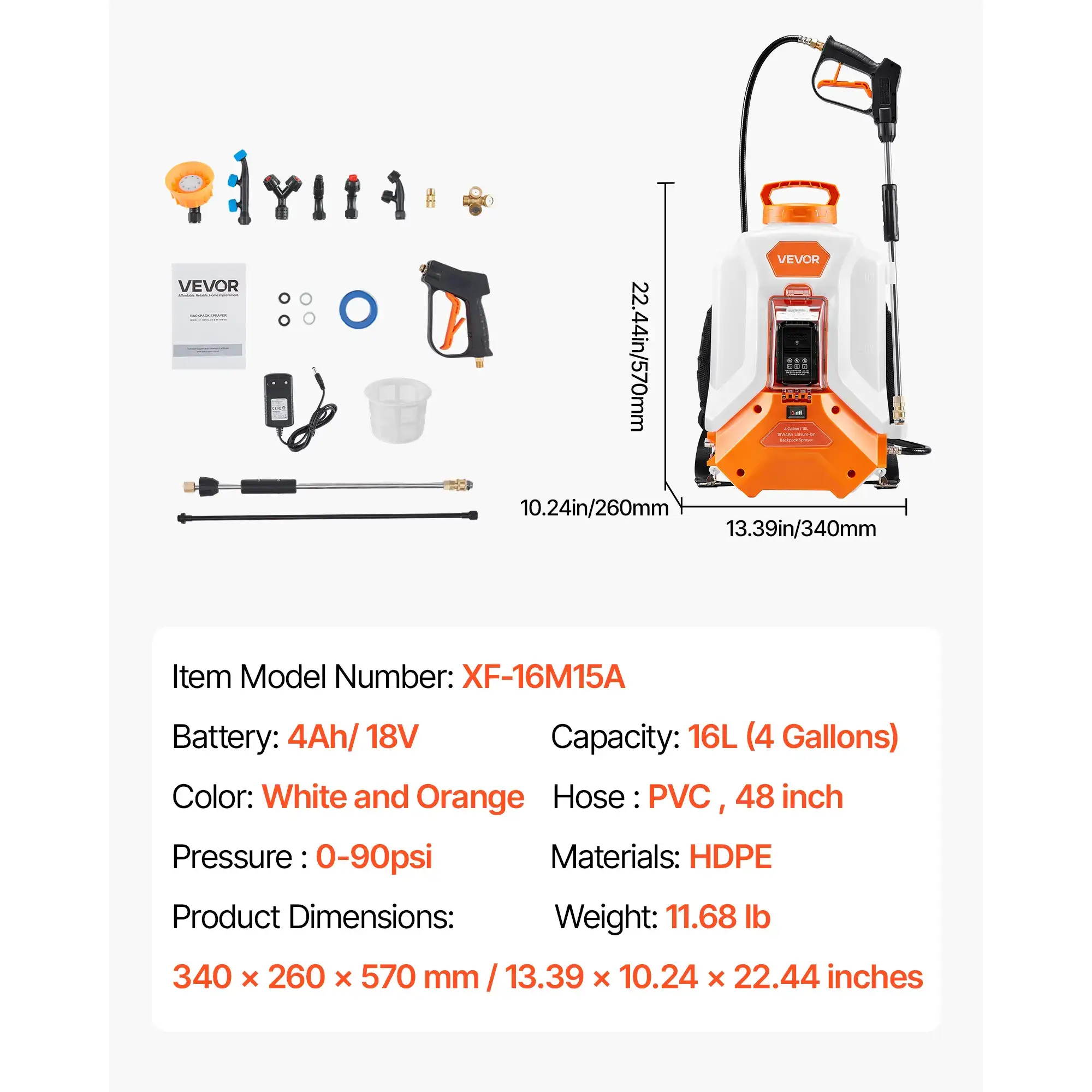 Battery Powered Backpack Sprayer,  4 Gallons Electric Backpack Sprayer, 2 Wands & 8 Nozzles, Adjustable 0-90 PSI, 4H Runtime, Portable Yard Garden Lawn Sprayers for Weeding Spraying Cleaning