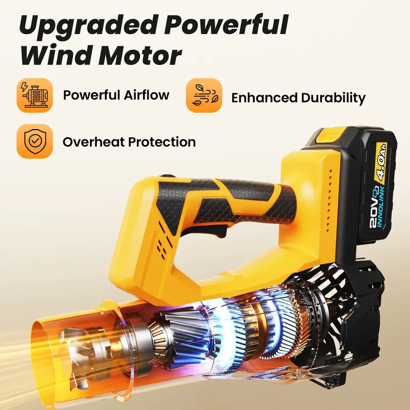 Cordless Handheld Leaf Blower  Powerful Electric Model with 6 Adjustable Wind Speeds