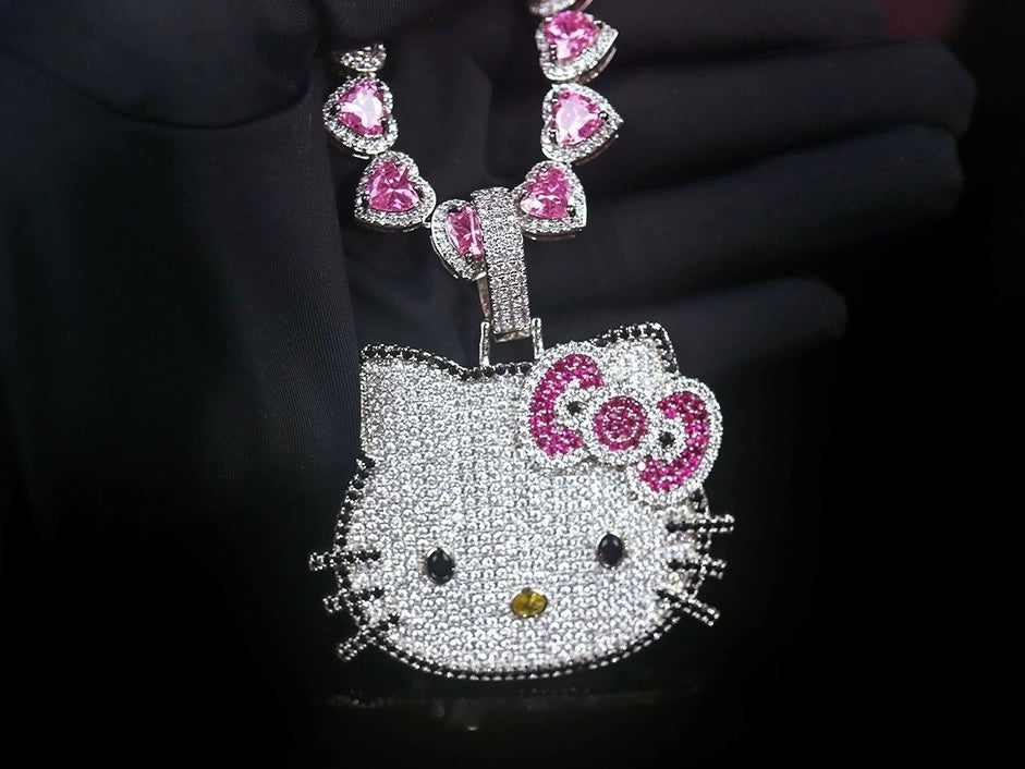 Hellokitty Sparkly Rhinestone Chunky Chain Necklace Jewelry（Velvet Gift Box Packing）