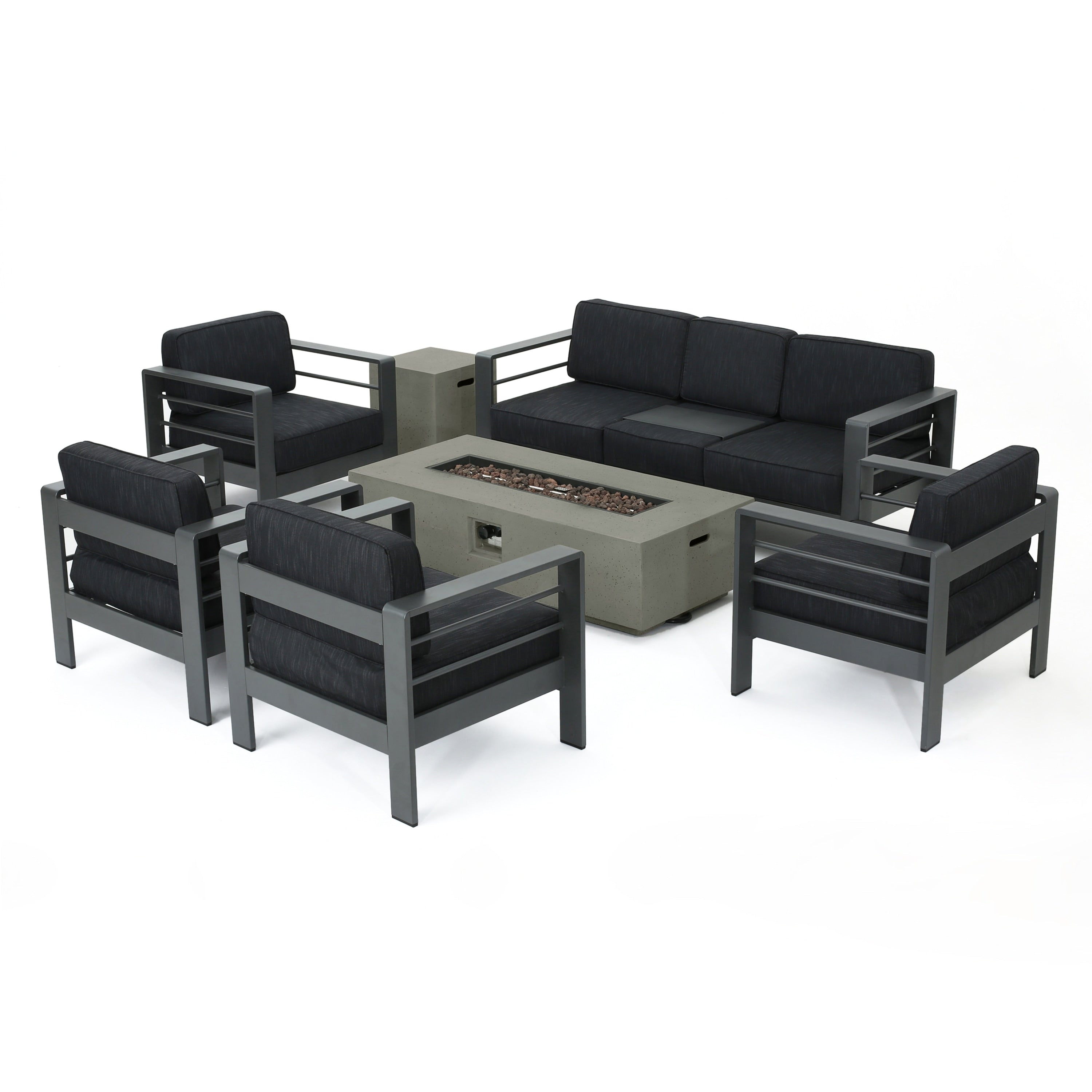 Cape Coral Aluminum 7-piece Sofa Chat Set with Fire Pit by Christopher Knight Home