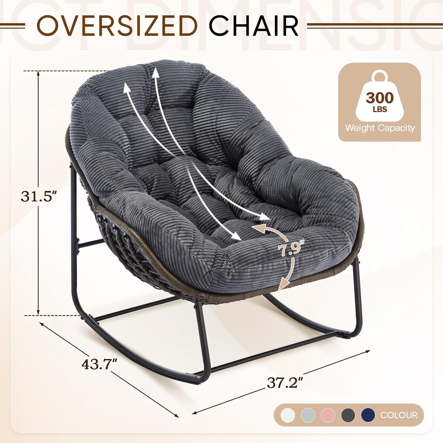 Oversized Outdoor Egg Rocking Chair with Thick Cushion – Comfortable Patio & Indoor Lounge Seating Clearance Sale