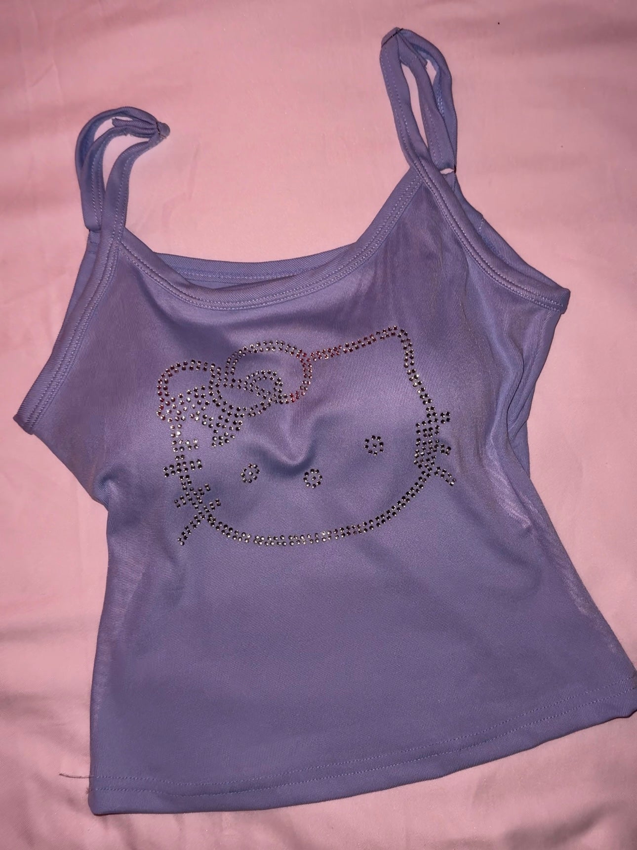 Hellokitty Rhinestone Camisoles Tops with Built in Padded Bra Tank Top