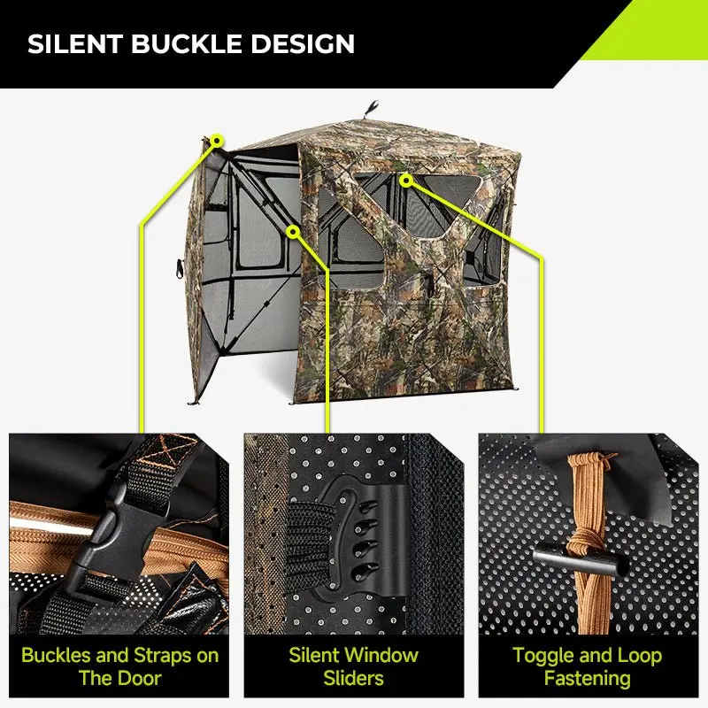 360° See-Through Hunting Blind, Silent Pop-Up Deer Ground Blind with Removable 300D Blackout Panel