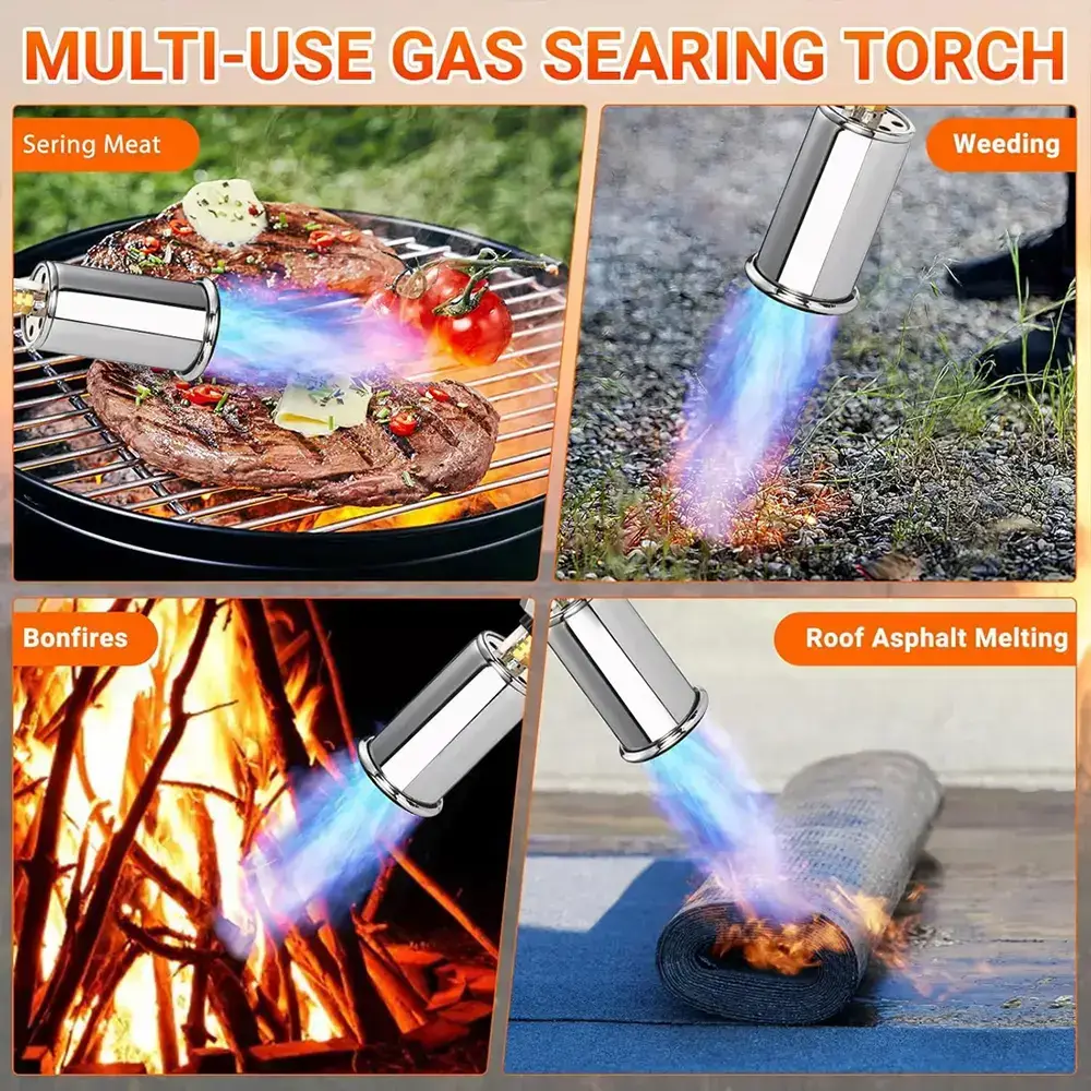 Propane Torch Gun, Kitchen Grill Torch with Detachable Design, Adjustable Flame Torch for Searing Steak, BBQ, Welding, Camping Charcoal(Tank Not Included)