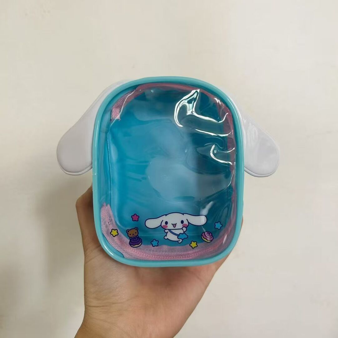 Sanrio Clear Figure Display Bag with Keychain Portable Small Doll Storage Hanging Blind Boxes Organizer Zipper Closure Dustproof Collectibles Case