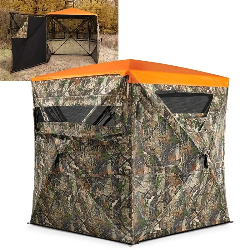 360° See-Through Hunting Blind, Silent Pop-Up Deer Ground Blind with Removable 300D Blackout Panel