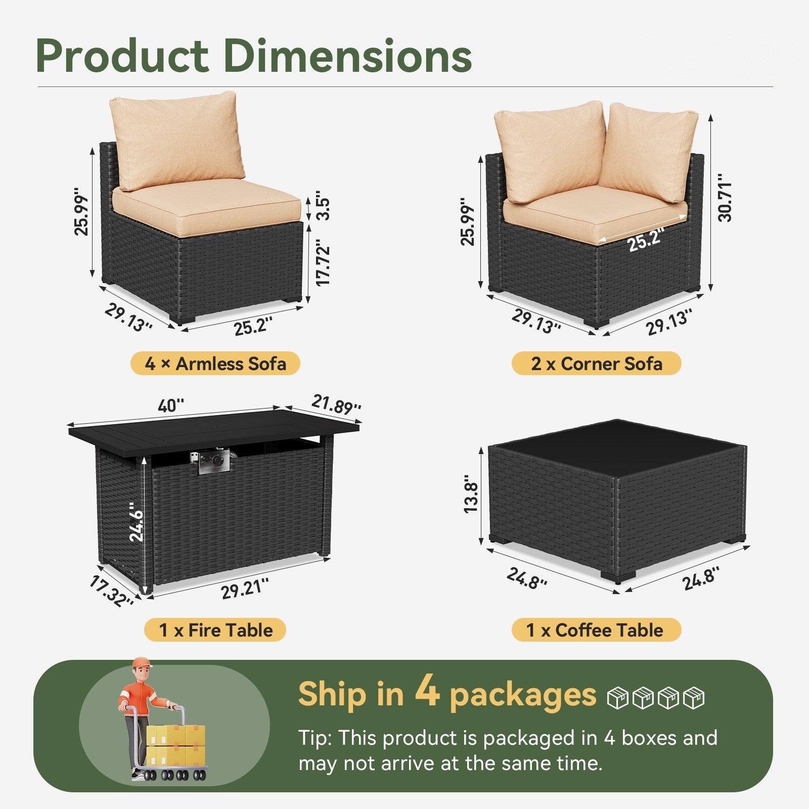 Wicker Rattan Patio Sectional Sofa Set